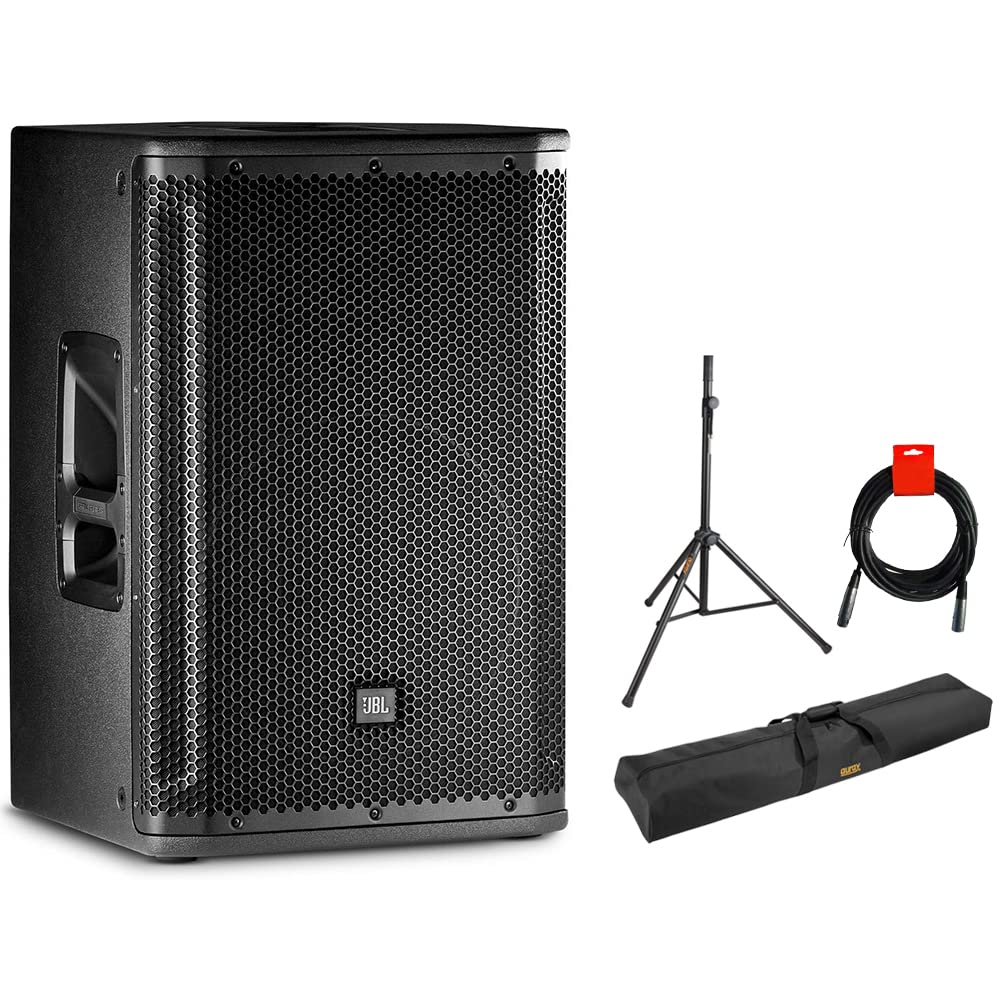 JBL SRX812P 12-Inch Portable Two-Way Bass Reflex Powered PA Speaker System with Auray 51-Inch Speaker Stand Bag, Steel Stand & XLR Cable - Perfect for Live Performances, DJ Gigs & Outdoor Events