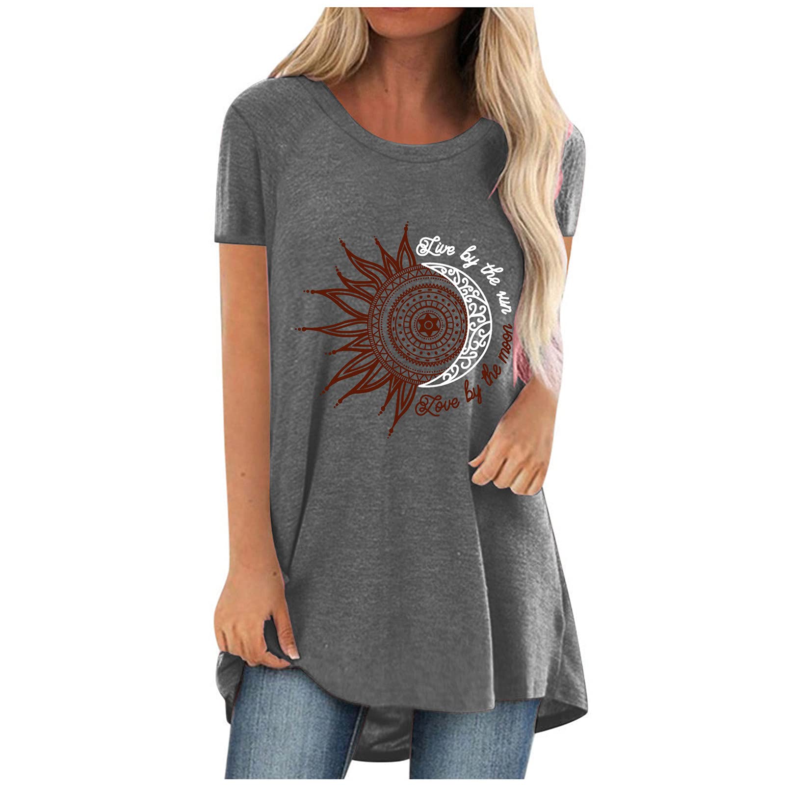Women's Casual Short Sleeve Loose Tunic Tops - Flowy Printed Blouse for Leggings | Perfect for Yoga, Work & Everyday Wear
