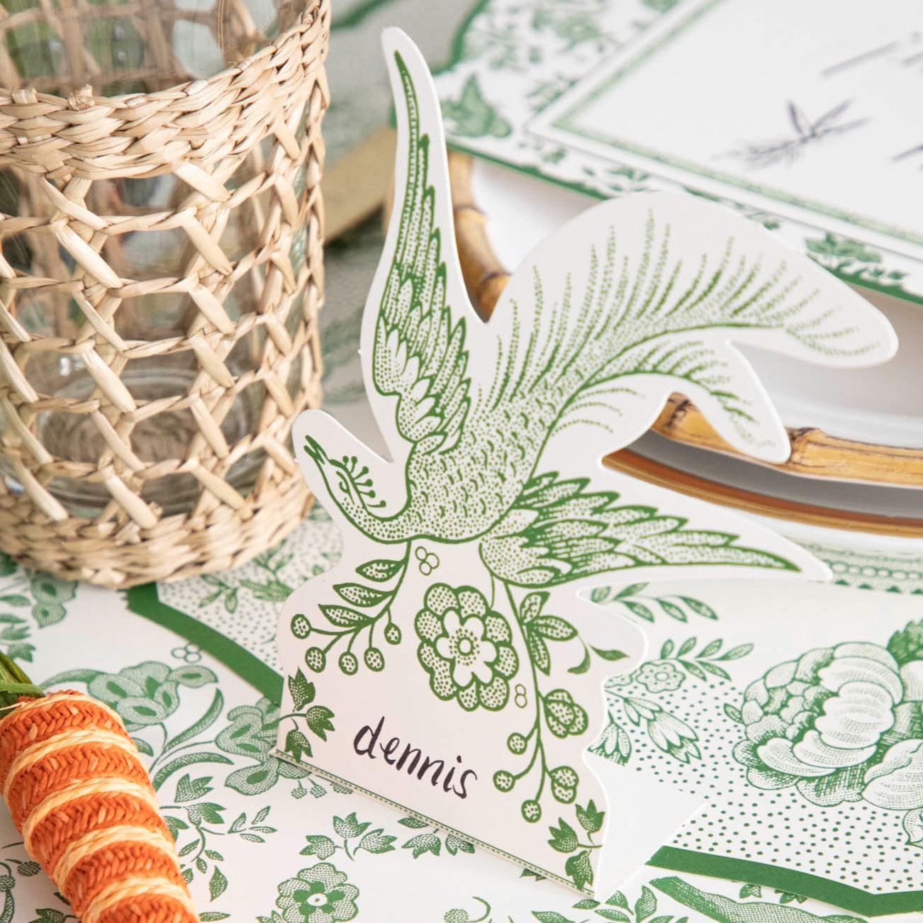 Elegant Green Asiatic Pheasants Place Cards for Weddings, Parties & Events - Premium Table Name Cards for Special Occasions
