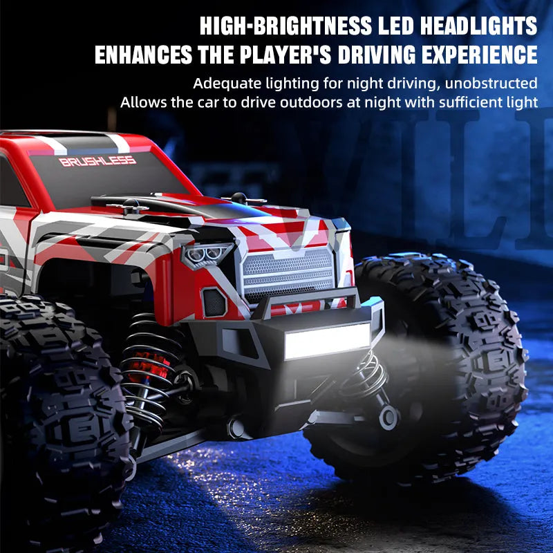 JJRC C8811 1/20 Scale RC Car - 4WD High Speed 40km/h Off Road Climbing Truck with Brushless Motor, LED Lights (Black/Red) - Ready to Run for Outdoor Racing & Backyard Adventure