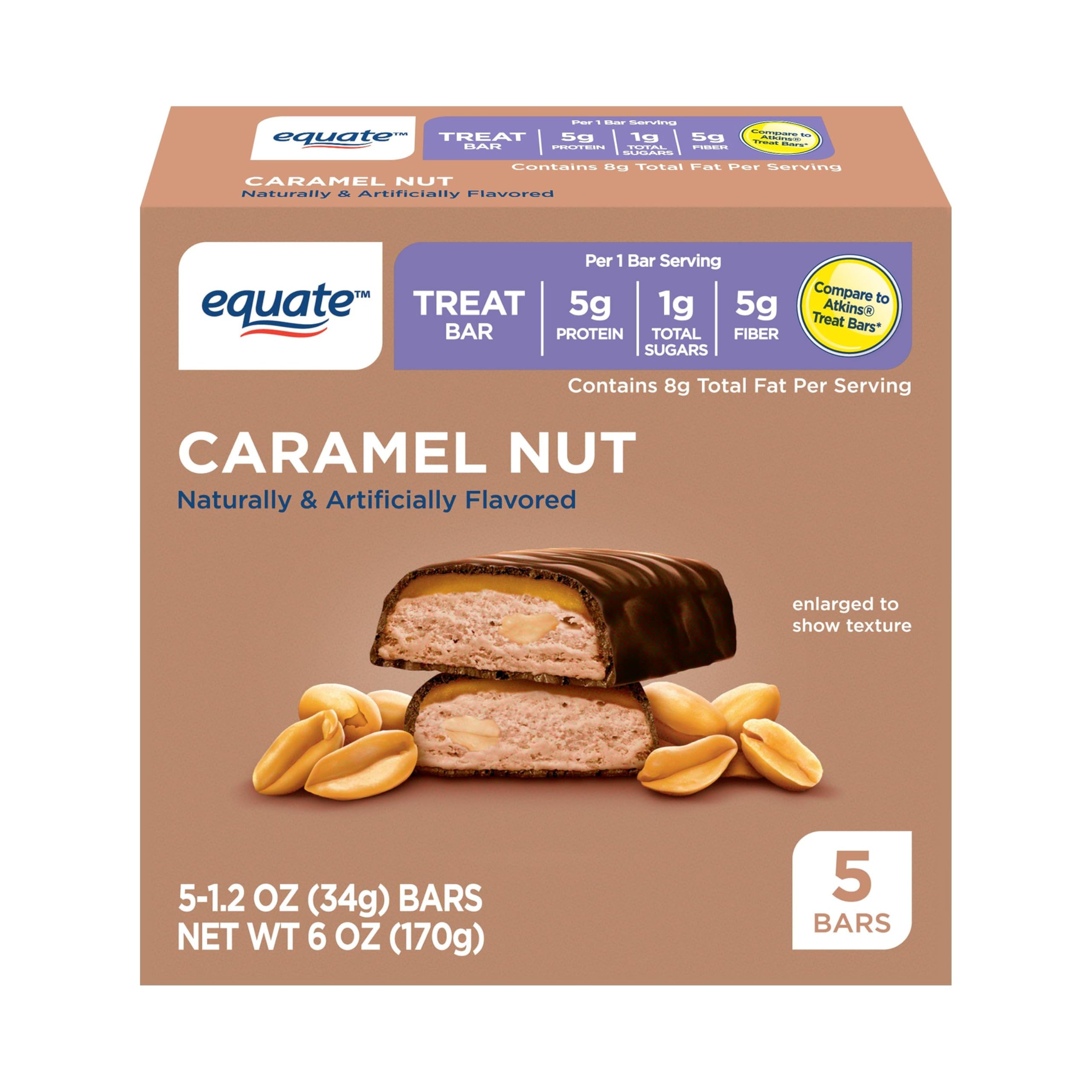 Equate Caramel Nut Treat Bar - 5 Count Pack | Healthy Snack for Energy & On-the-Go | Perfect for Office, Hiking & Gift Giving