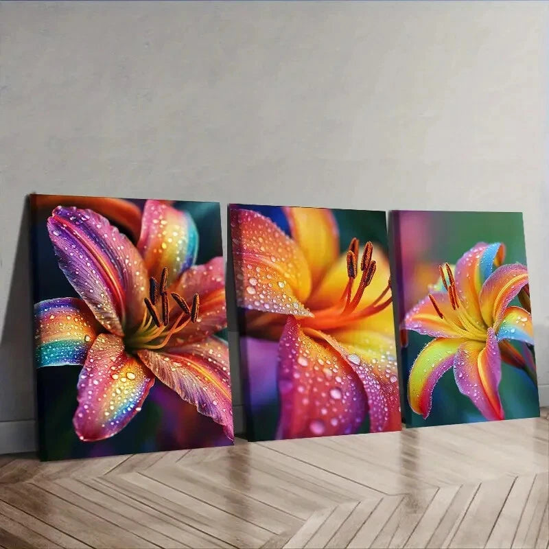 3-Piece Rainbow Lilies Wall Art Set - Framed Canvas Prints 40x60cm - High Quality Australian Made Wall Decor - Ready to Hang - Perfect for Living Room, Bedroom & Office Decor