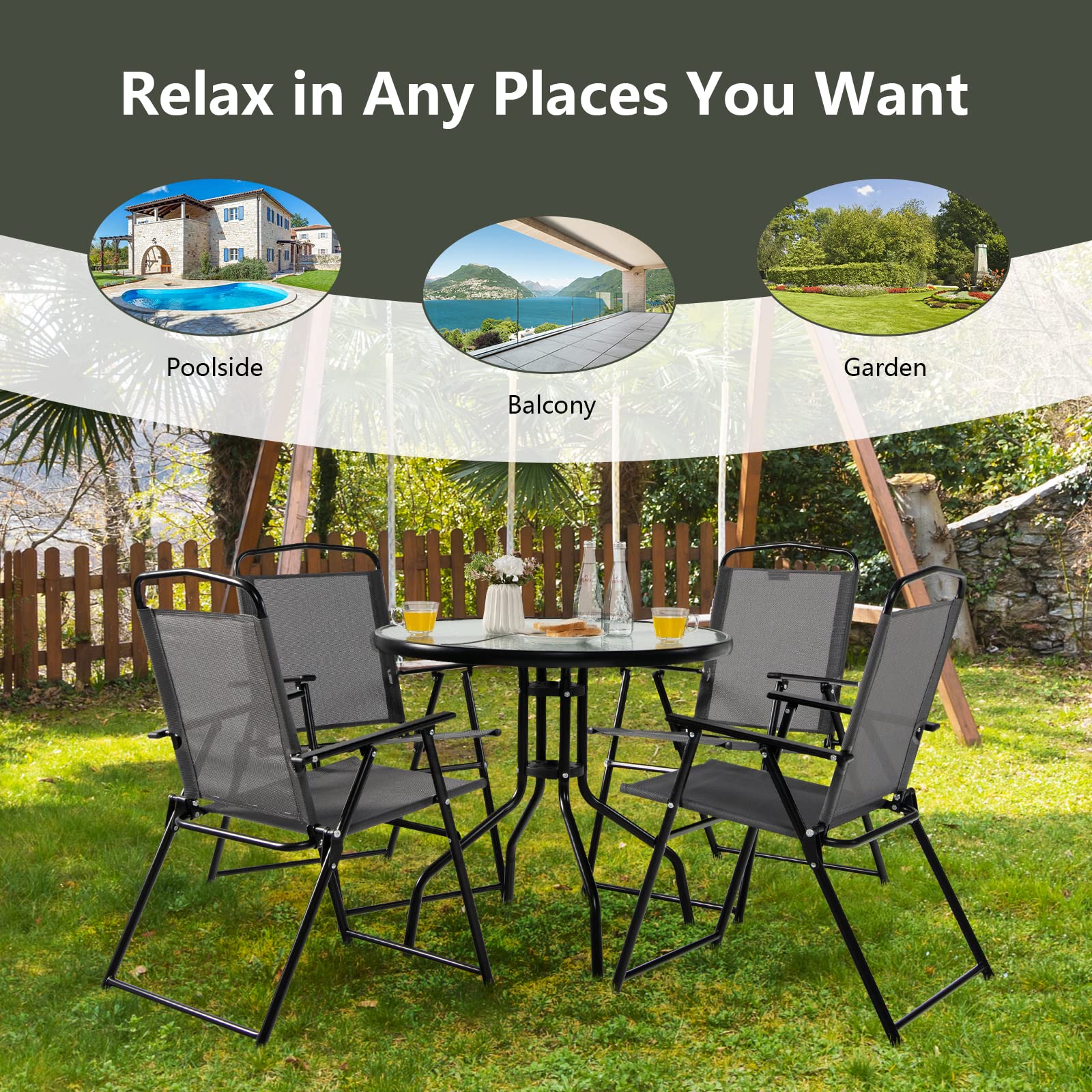Tangkula 6-Piece Folding Patio Dining Set - Outdoor Table and 4 Chairs with 31.5