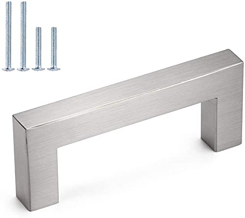 Homdiy Brushed Nickel Cabinet Pulls - 3 Inch Hole Centers, Square Bar Pulls, Stainless Steel Kitchen Cabinet Handles for Modern Drawers & Dressers (1 Pack) - Perfect for Kitchen Renovation & Furniture Upgrade