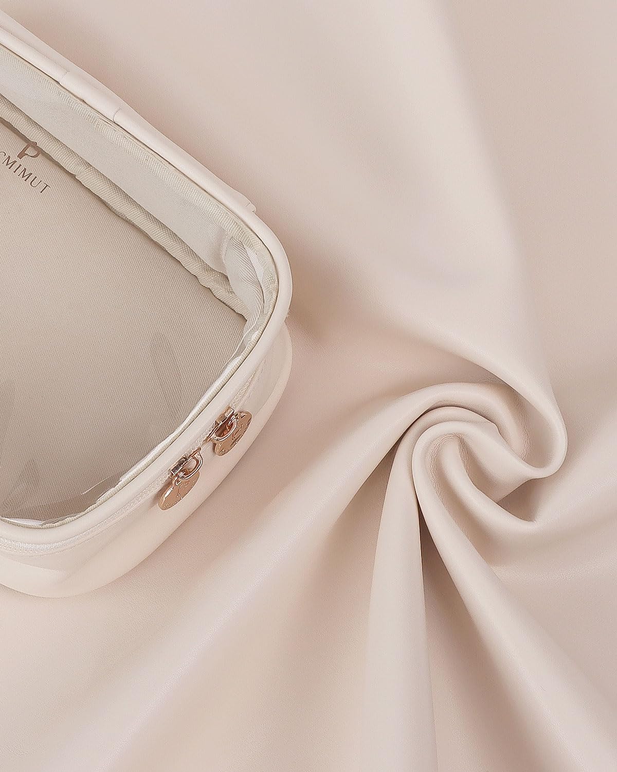 Pocmimut Small Clear Makeup Bag for Women - Travel Cosmetic Organizer & Car Accessories Storage | Perfect for Travel Essentials, Daily Use & On-the-Go Beauty Storage (Beige)