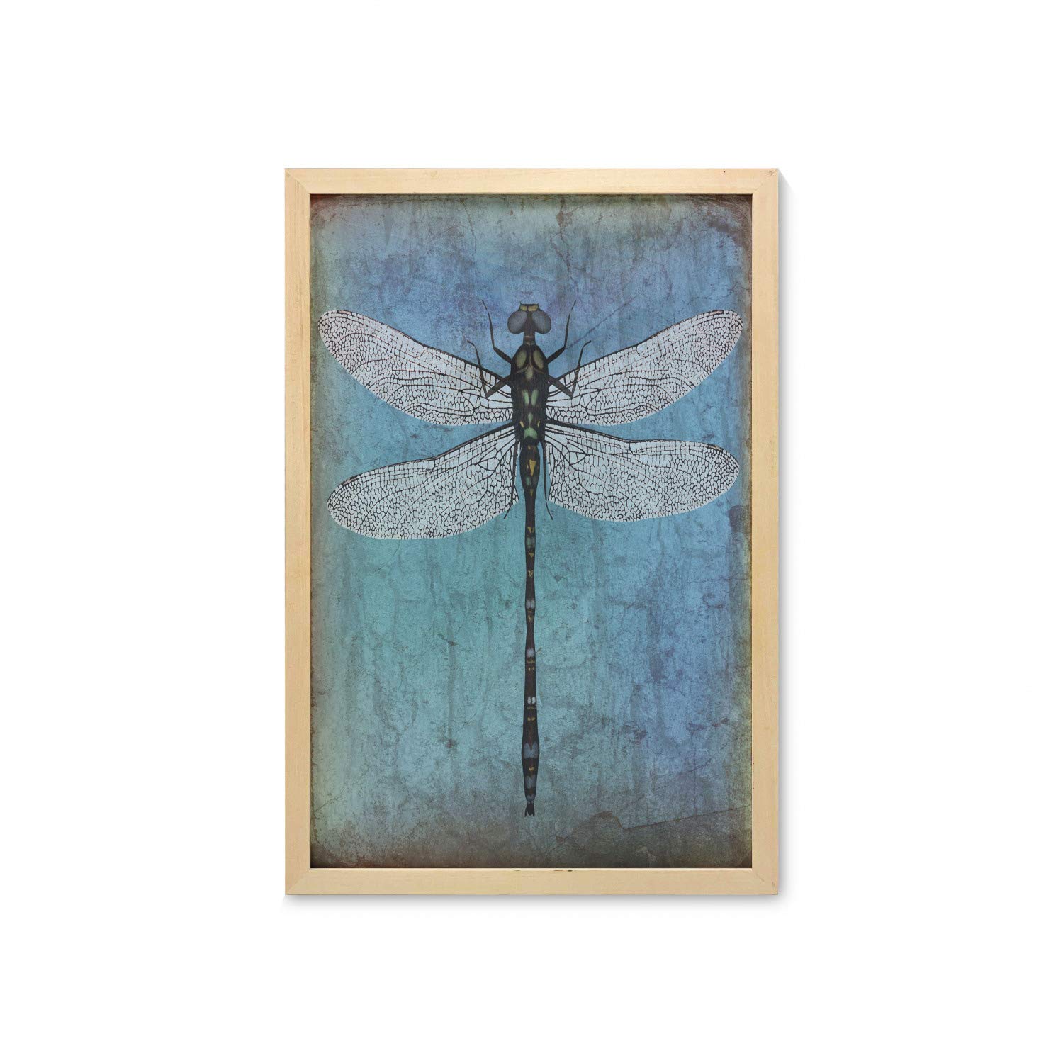 Ambesonne Dragonfly Wall Art with Frame - Vintage Grunge Backdrop & Ombre Dragonfly Print - 23