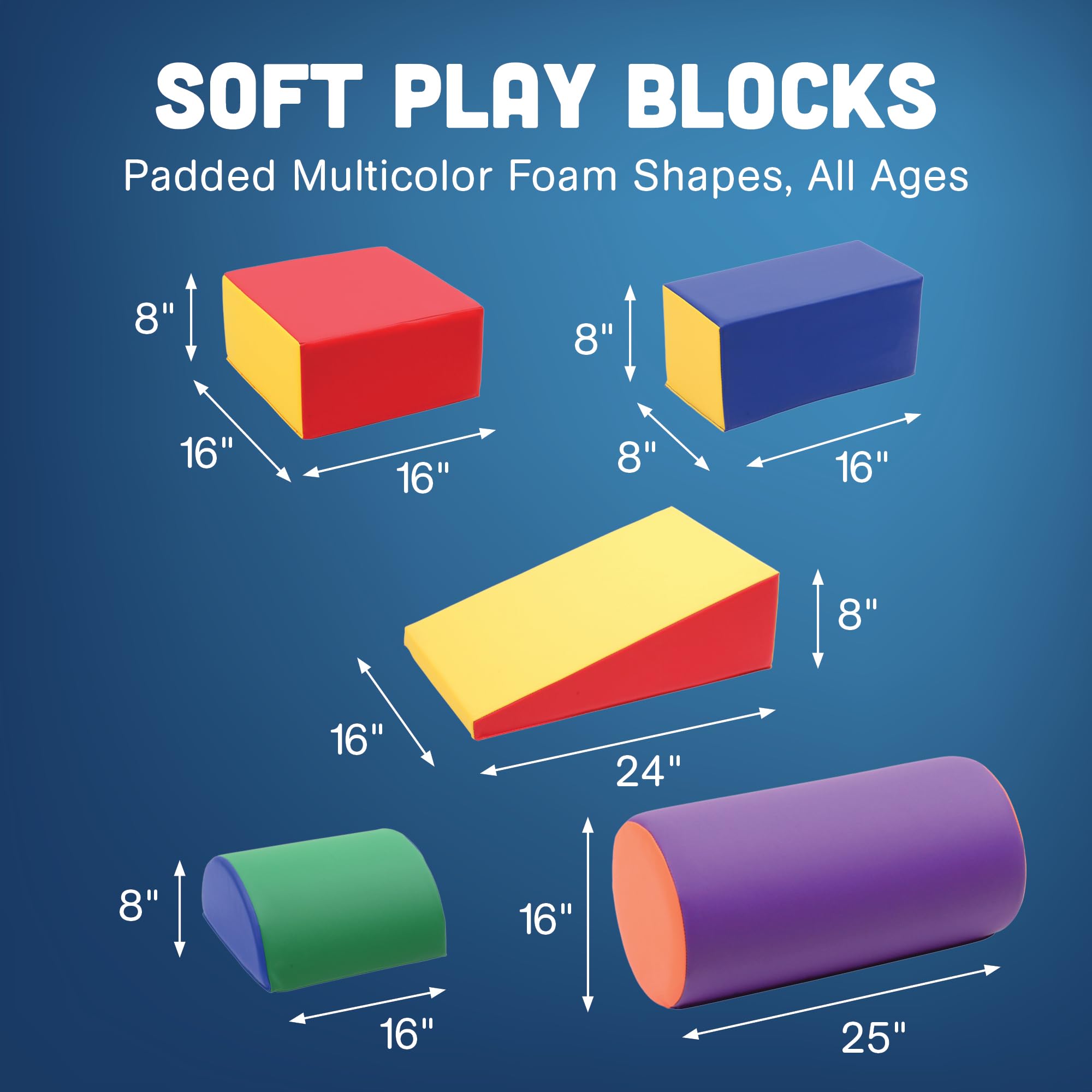 Constructive Playthings Soft Foam Climbing Toys for Toddlers & Kids - 5-Piece Padded Shapes Set with Sturdy Vinyl Cover | Daycare & Indoor Play Equipment | Easy to Clean, Safe & Durable for All Ages | Perfect for Preschools, Playrooms & Home Play Areas
