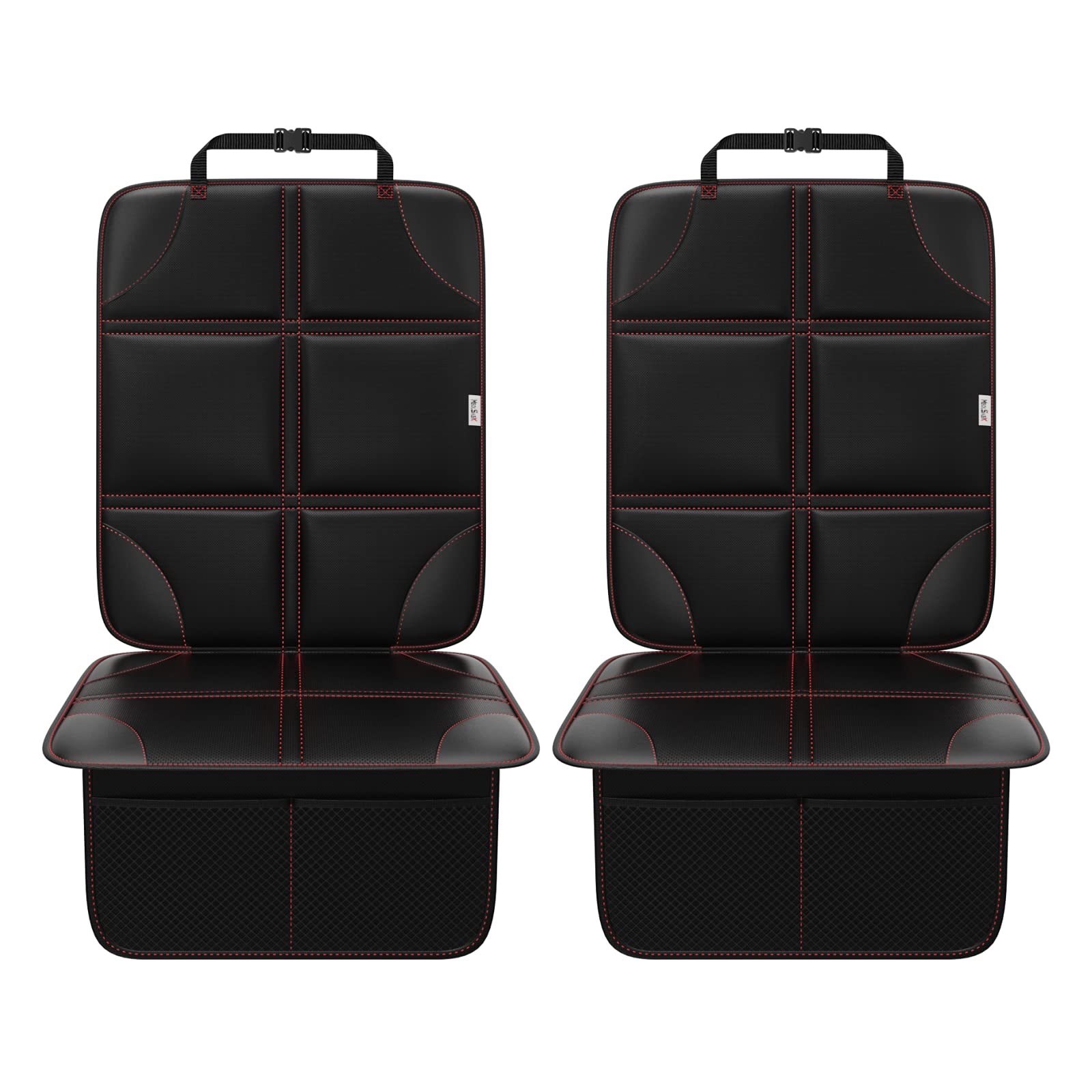 Premium Car Seat Protector - Non-Slip Waterproof Seat Cover for SUV, Sedan & Truck | Thick Leather Protector with Red Stitching (Black) | Perfect for Pets, Kids & Commuting