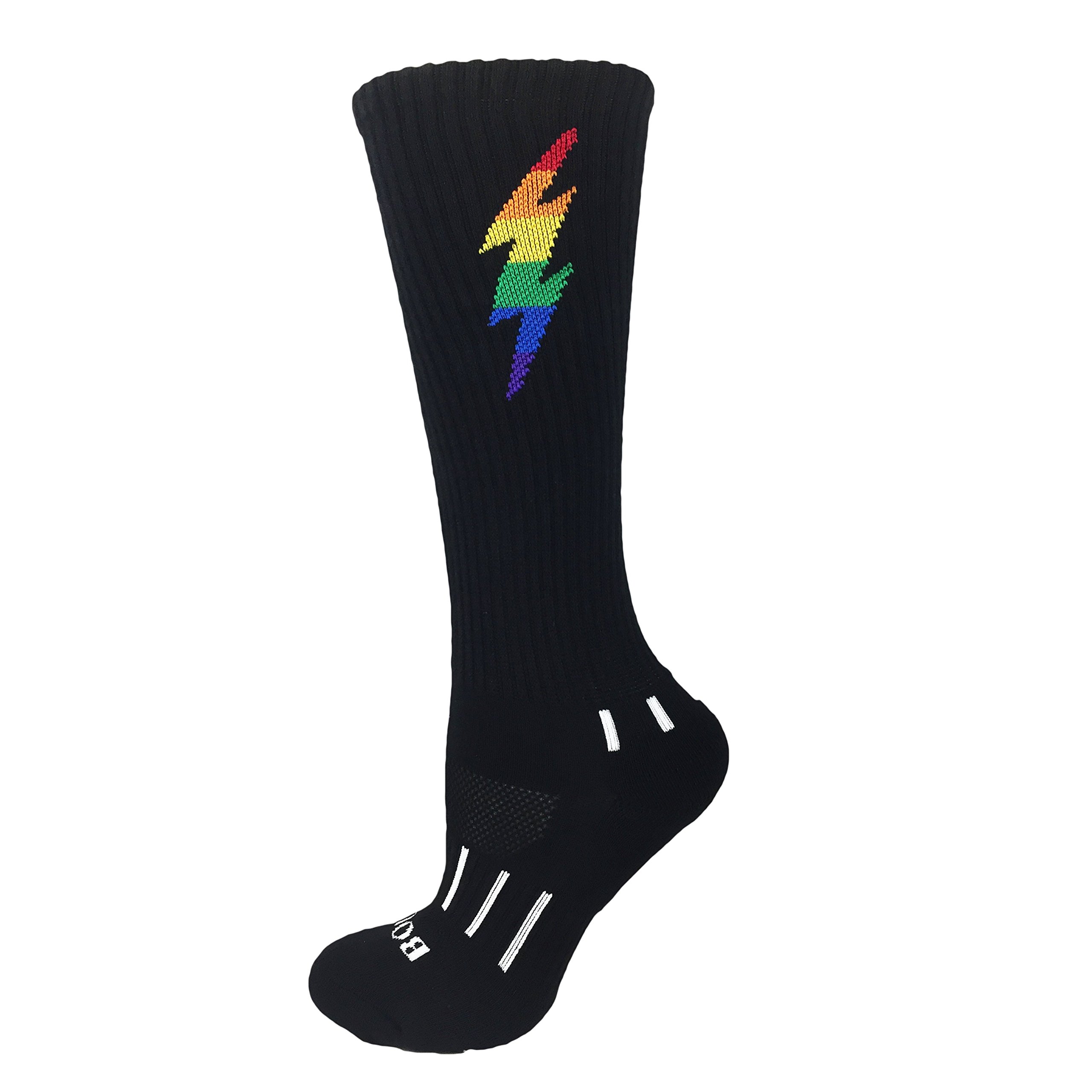 3-Pack Youth Black with Rainbow Knee-High Lightning Soccer Socks - Perfect for Soccer Games, Training & Sports Enthusiasts