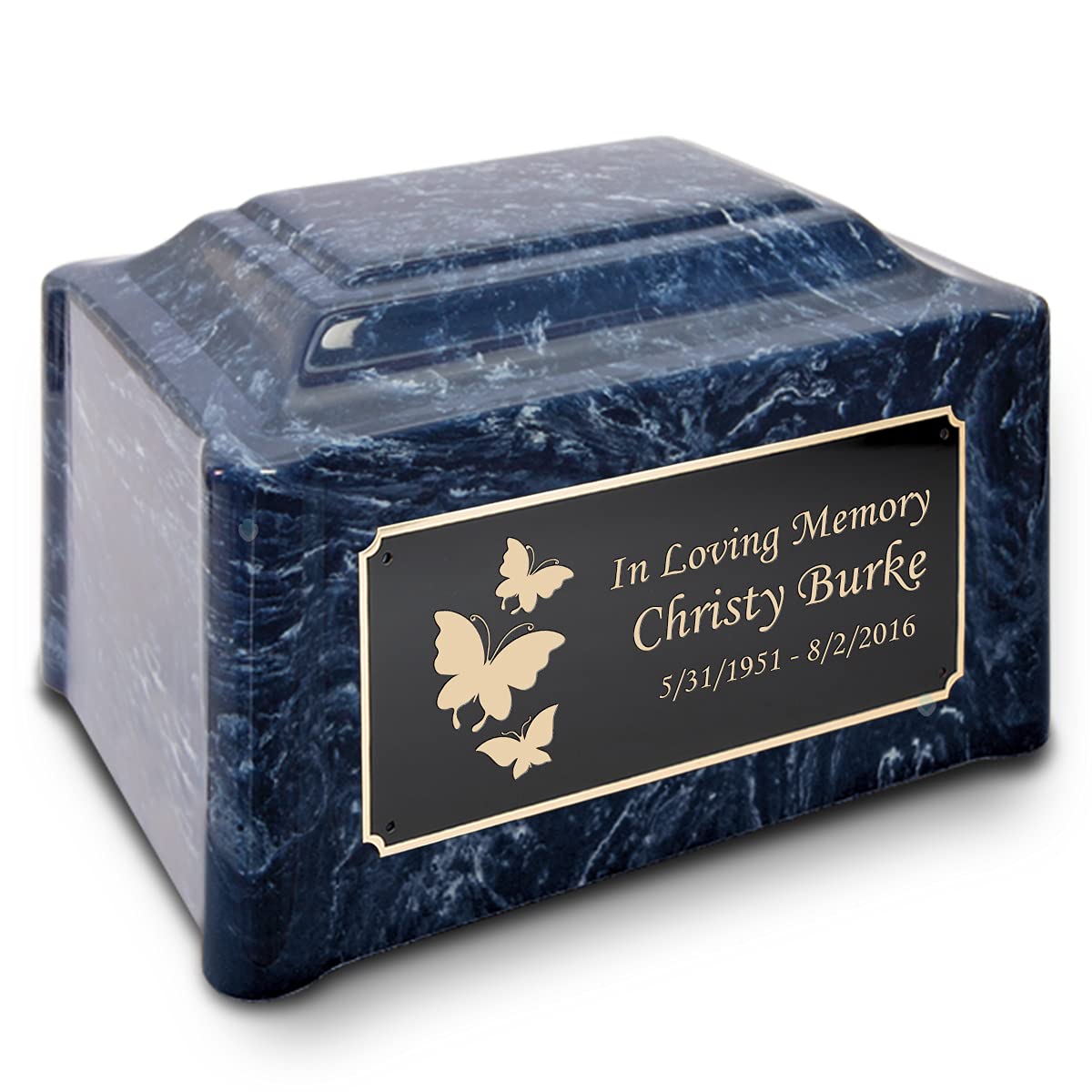 Custom Engraved Cultured Marble Butterfly Cremation Urn for Adults - Ocean Breeze Design | Memorial Keepsake for Ashes | Perfect for Home Display & Funeral Services