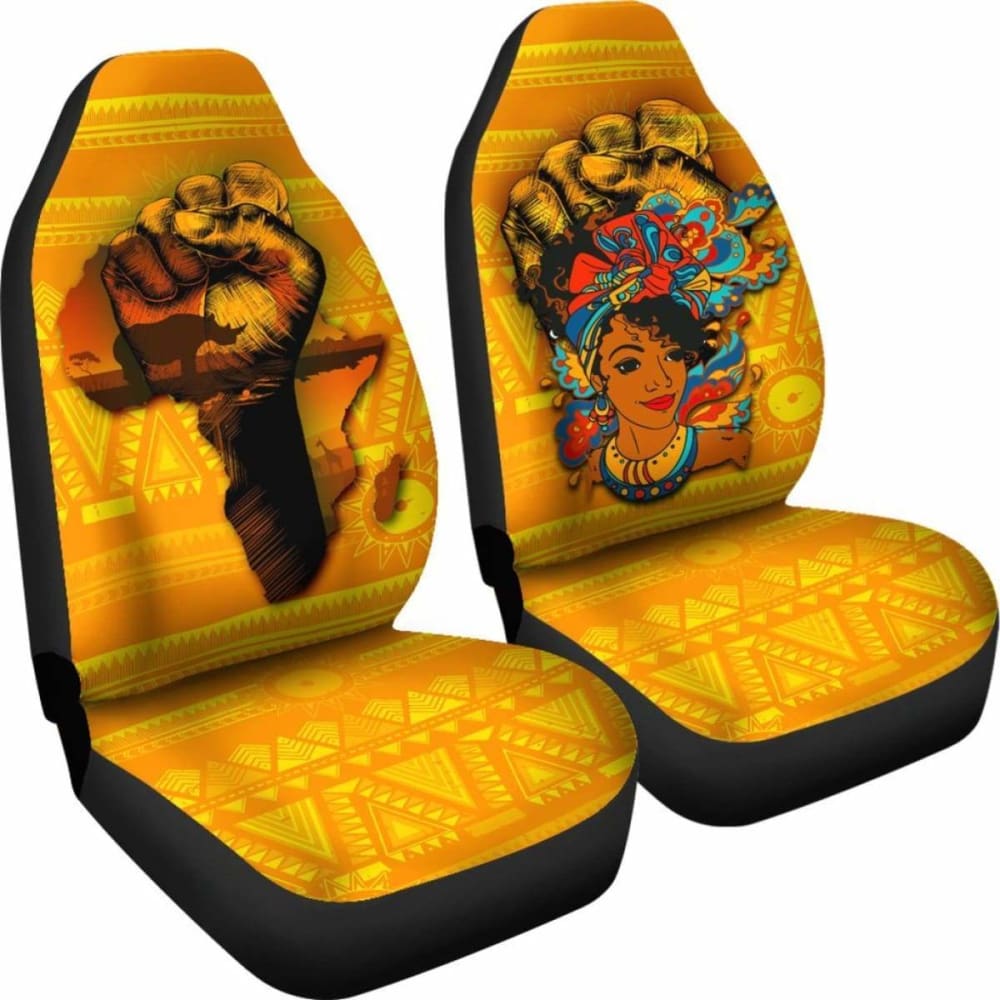Premium African Print Car Seat Covers - Black Women Power & Africa Map Design (105905) - Stylish Protection for Cars, SUVs & Trucks - Perfect for Cultural Pride & Road Trips