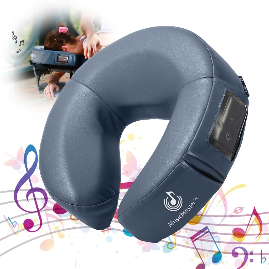 MusicMaster Crescent Round High Fidelity Bluetooth Headrest with Sound Face Cushion - Wireless Car Audio Pillow for Road Trips & Relaxation (Black)