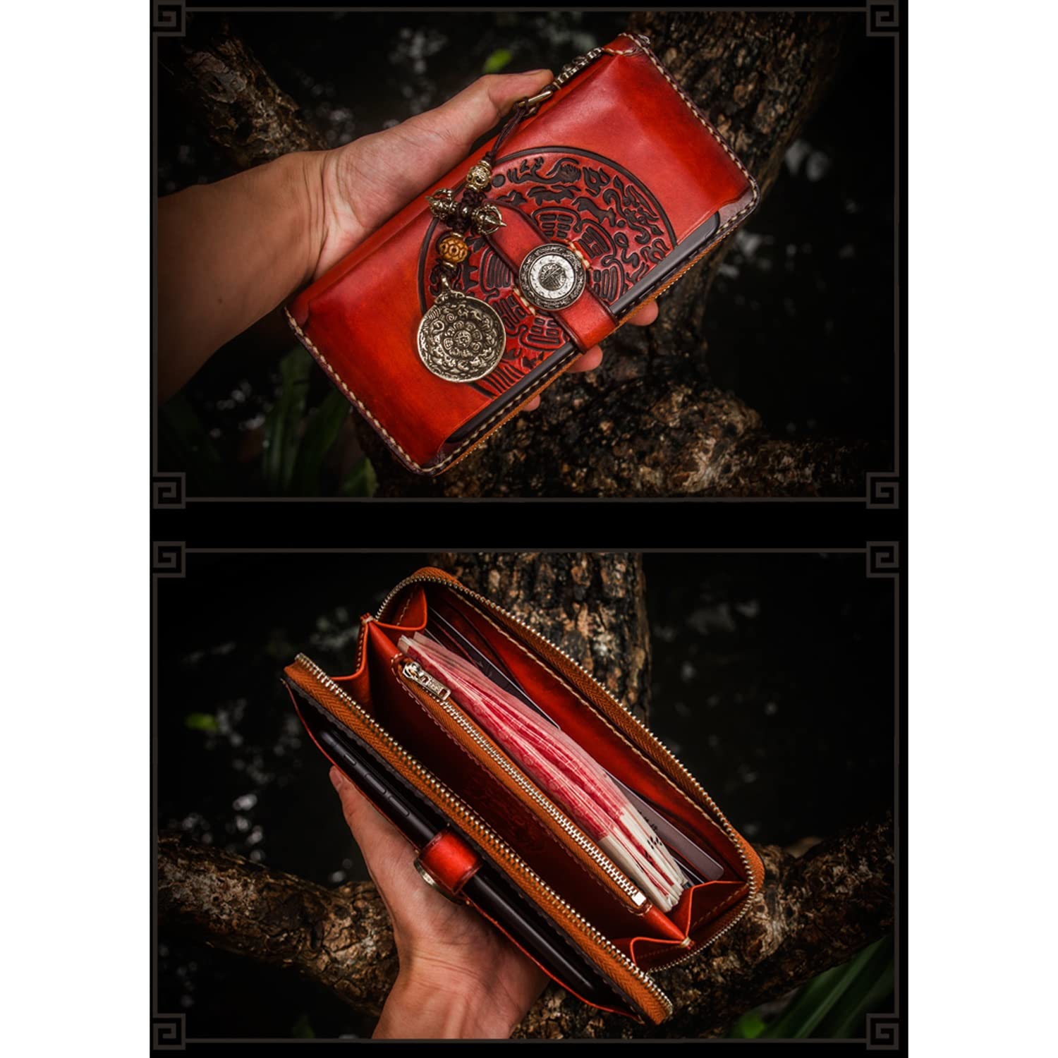 AVLUZ Genuine Leather Wallet for Men & Women - Handmade 8-Credit Card Holder with Large Capacity, Stylish Retro Clutch Purse (Black) | Perfect for Everyday Use, Travel & Business