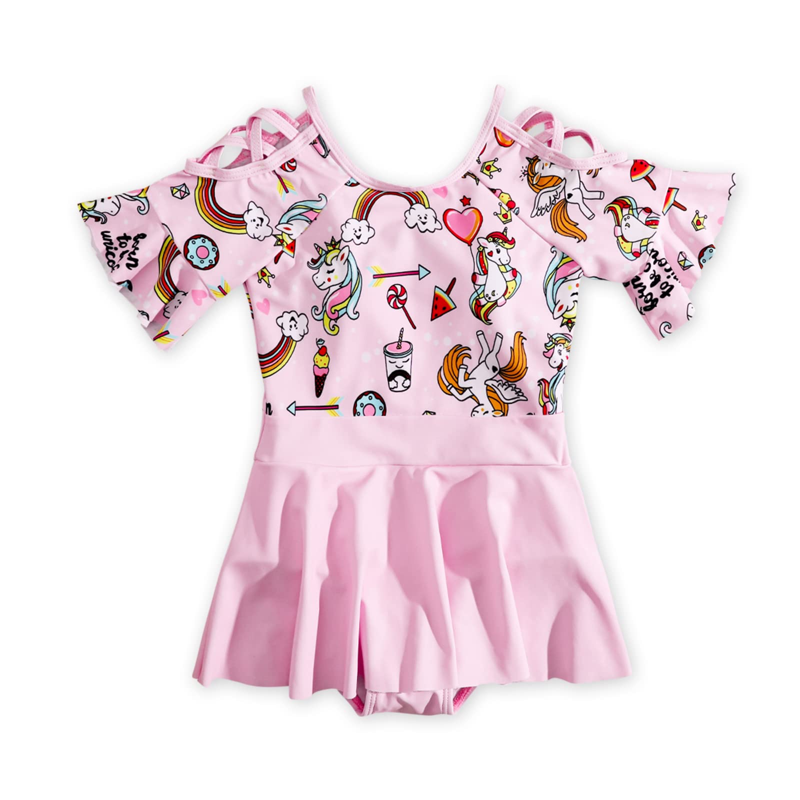 PatPat Girls' Short-Sleeve One-Piece Swimsuit for Toddlers 3-6 Years - Perfect for Beach, Pool & Summer Water Play