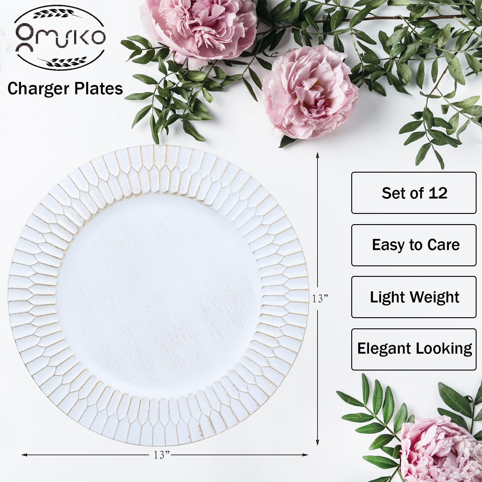 12-Pack White Plastic Charger Plates 13