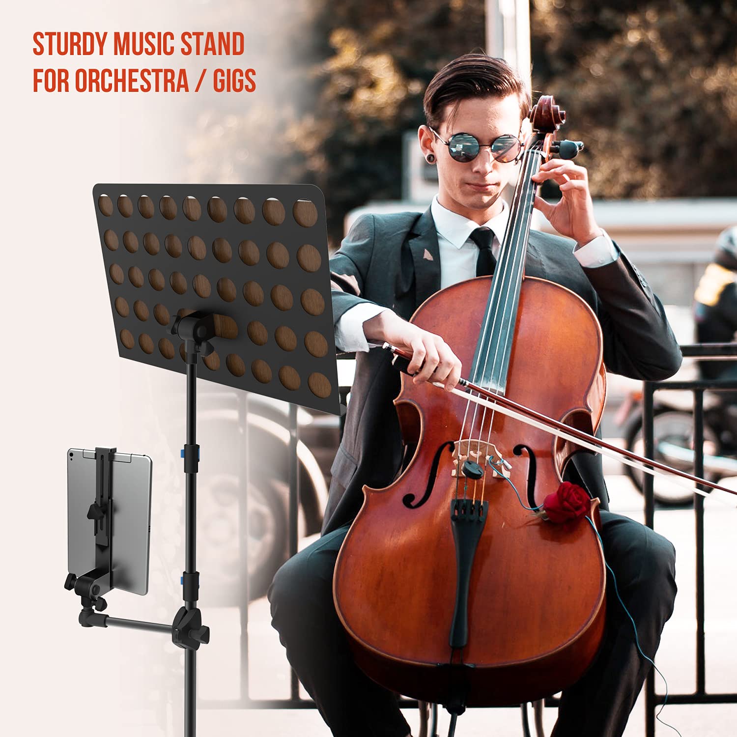 ECT3 Adjustable Music Sheet & Tablet Tripod Stand with Interchangeable Holder - Perfect for Musicians, Performers & Digital Sheet Music Readers