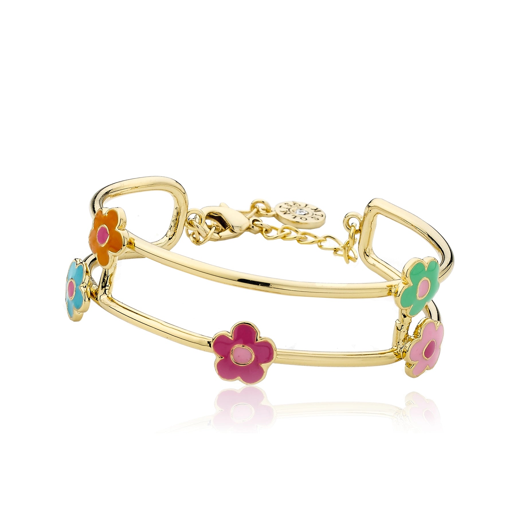 Little Miss Twin Stars 14K Gold Plated Enamel Flower Bangle Bracelet - Cute Kawaii Jewelry for Girls, Teens & Anime Fans - Perfect Gift for Birthday, Valentine's Day & Cosplay Accessories
