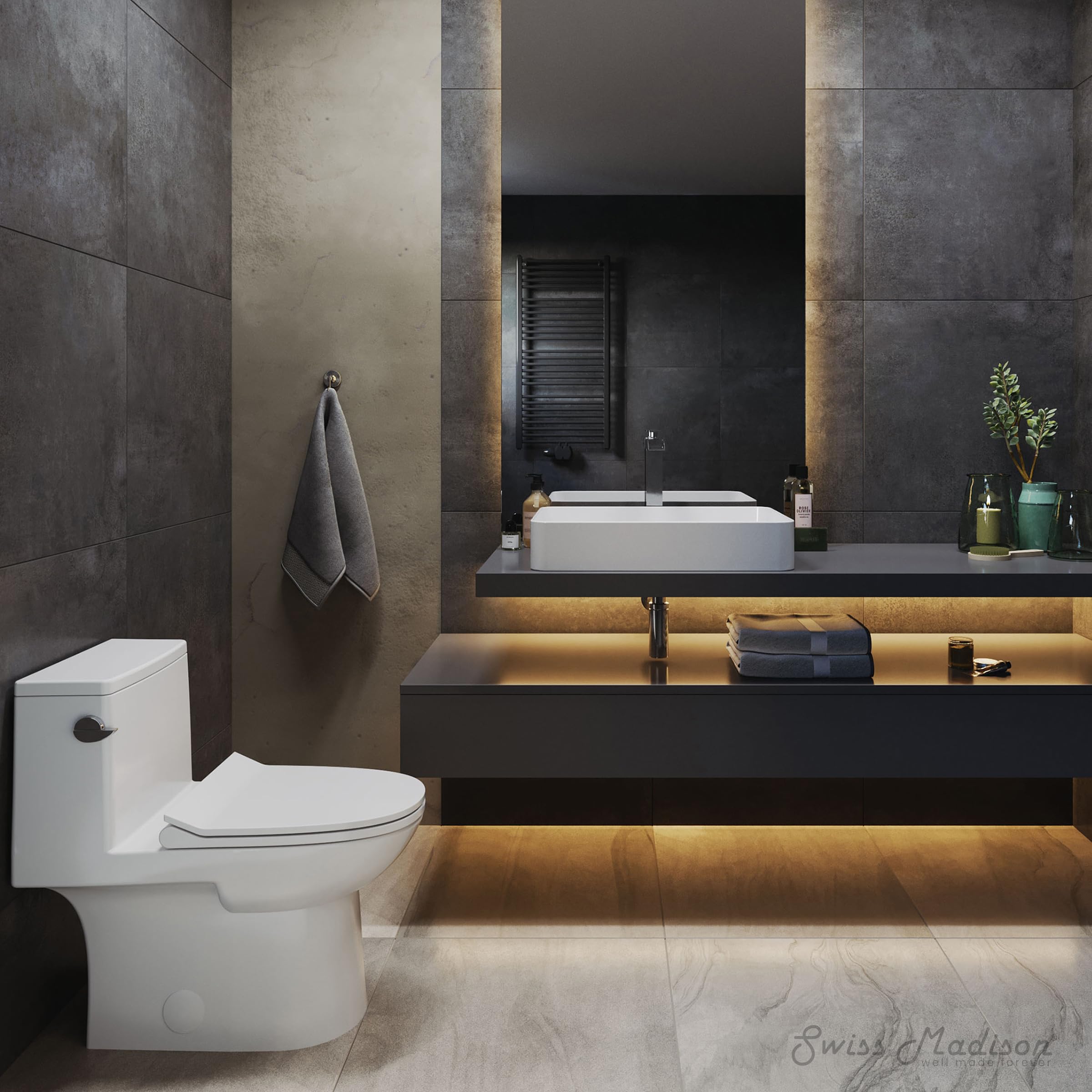 Swiss Madison SM-1T125 Daxton One Piece Elongated Toilet 1.28 GPF - Water Efficient Modern Bathroom Toilet for Home & Commercial Use