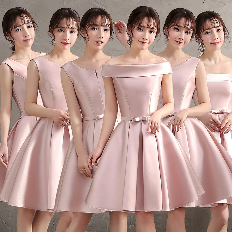 Elegant Off Shoulder Pink Satin Homecoming Dress - Short Bridesmaid Dress for Prom, Party & Special Occasions - Style 552