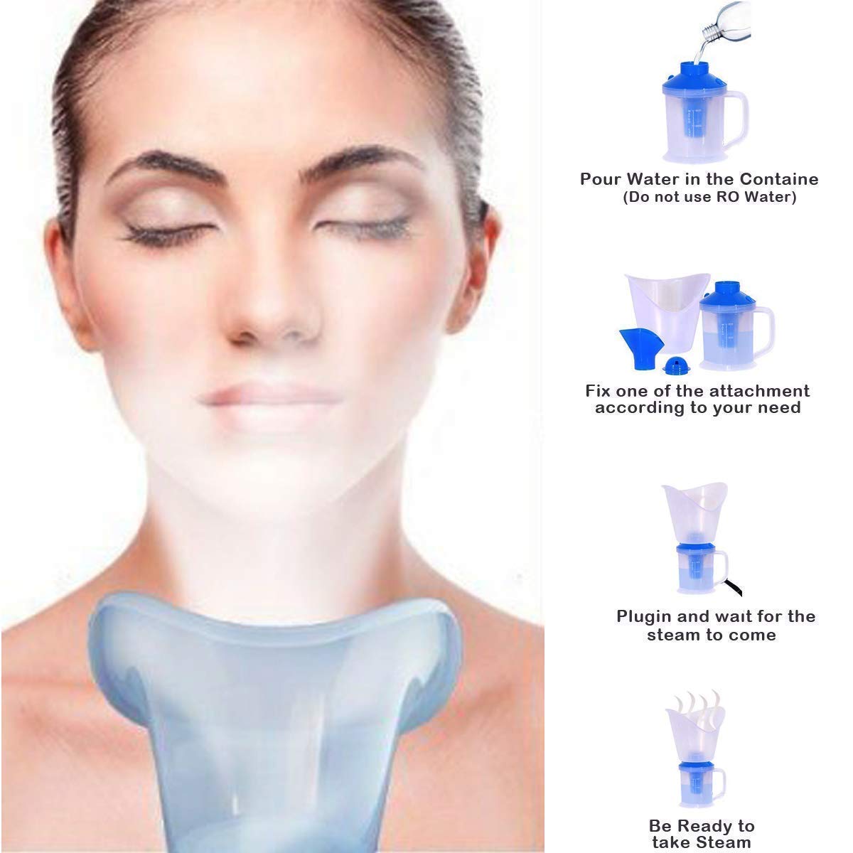 GRAZIA 3-in-1 Facial Steamer & Vaporizer for Cold, Cough & Sinus Relief - Portable Steam Inhaler with Nozzle for Adults & Kids - Perfect for Home Use, Travel & Skincare Routine (Pack of 1)