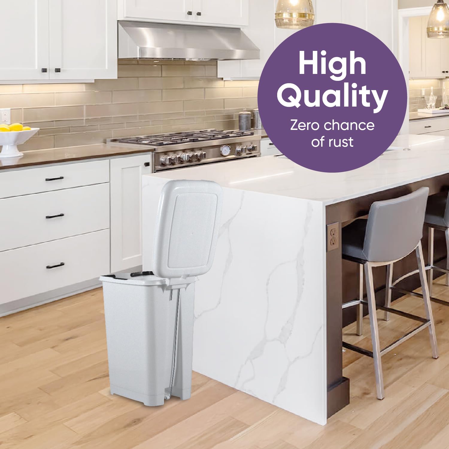 Superio 6.5 Gallon Slim Step-On Trash Can with Lid - Hands-Free Foot Pedal Garbage Bin for Kitchen, Bathroom, Office, Bedroom, RV, Dorm & Patio - White Smoke - Perfect for Small Spaces & Hygienic Waste Disposal