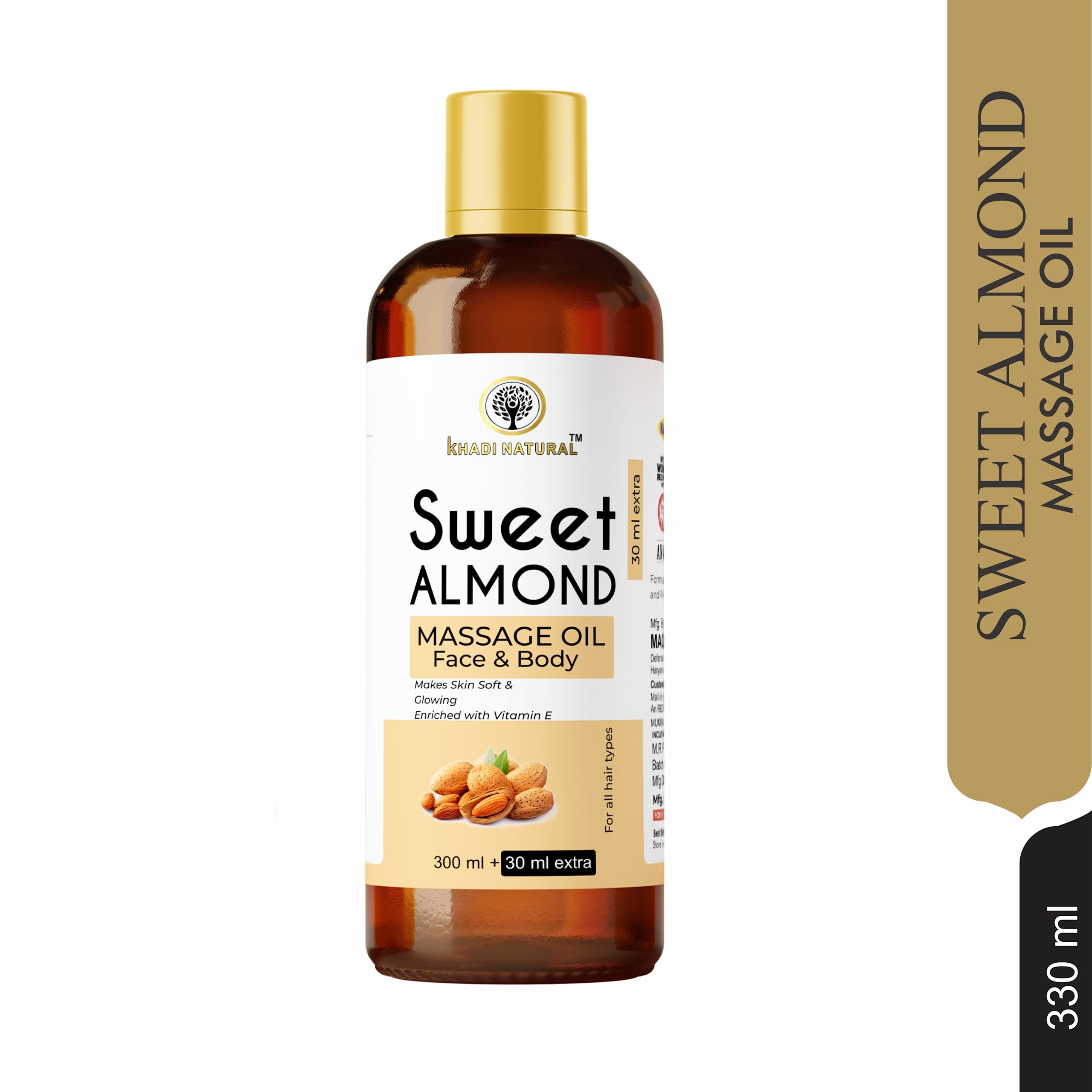Organic Ayurvedic Sweet Almond Massage Oil - 100% Natural, Paraben & Mineral Oil Free - 330ml for Relaxation, Aromatherapy & Skin Care