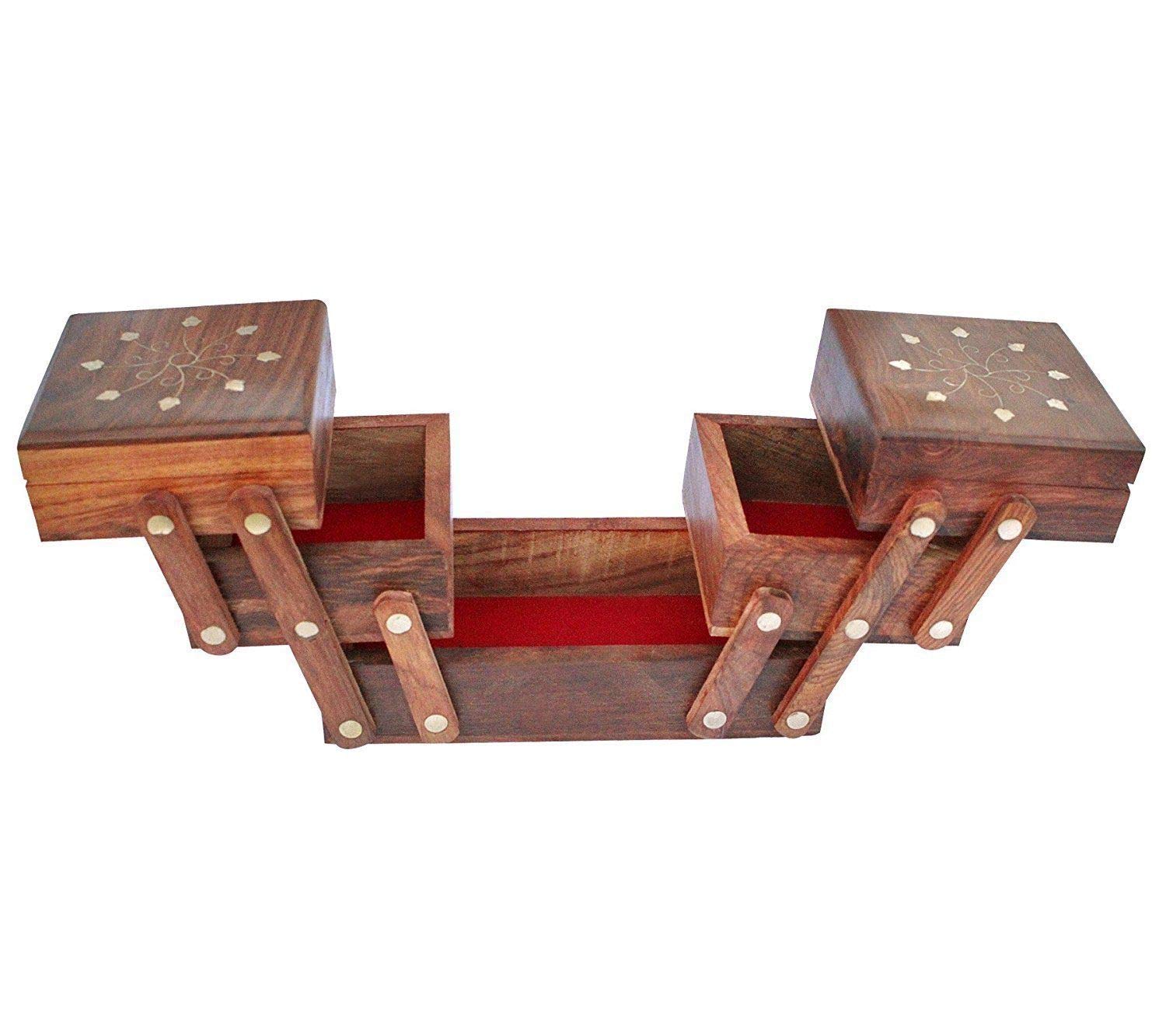 Handmade Vintage Wooden Jewelry Box - Piru Foldable Jewelry Organizer with Attractive Design | Perfect for Travel, Gift Giving & Home Storage