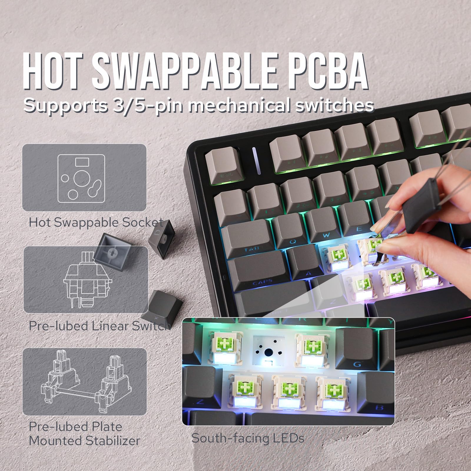 EPOMAKER x Aula F75 Gasket Mount Wireless Mechanical Keyboard - 75% Compact Bluetooth/2.4GHz/USB-C Gaming Keyboard with Hot Swappable Switches, 5-Layer Padding, RGB Backlight & Volume Knob (Black Gradient, LEOBOG Reaper Switch) - Perfect for Typing, Gaming & Office Work