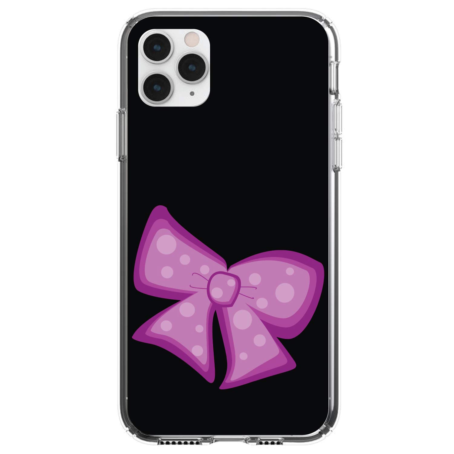 Premium Clear Shockproof Hybrid Case for iPhone 11 Pro Max (6.5 Inch) - TPU Bumper with Acrylic Back & Tempered Glass Screen Protector - Pink Black Bow Ribbon Design - Cute Cartoon Bows & Ribbons - Perfect for Everyday Protection and Stylish Accessorizing