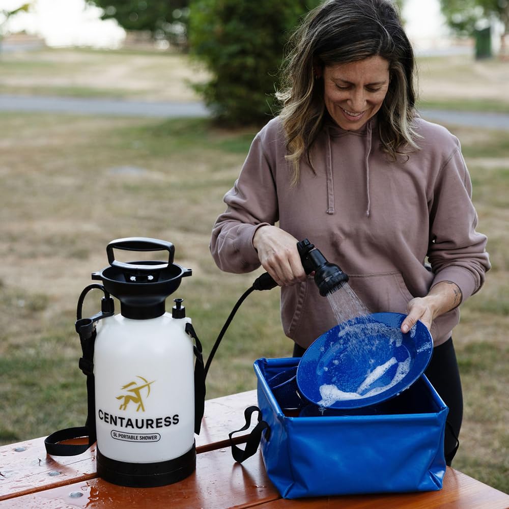 Portable Camping Shower Pump with Showerhead Holder & Safety Valve (45 PSI) - Outdoor Shower Kit for Camping, Beach, Surfing & RV - Lightweight & Compact for Easy Travel - Perfect for Hiking, Backpacking & Off-Grid Adventures
