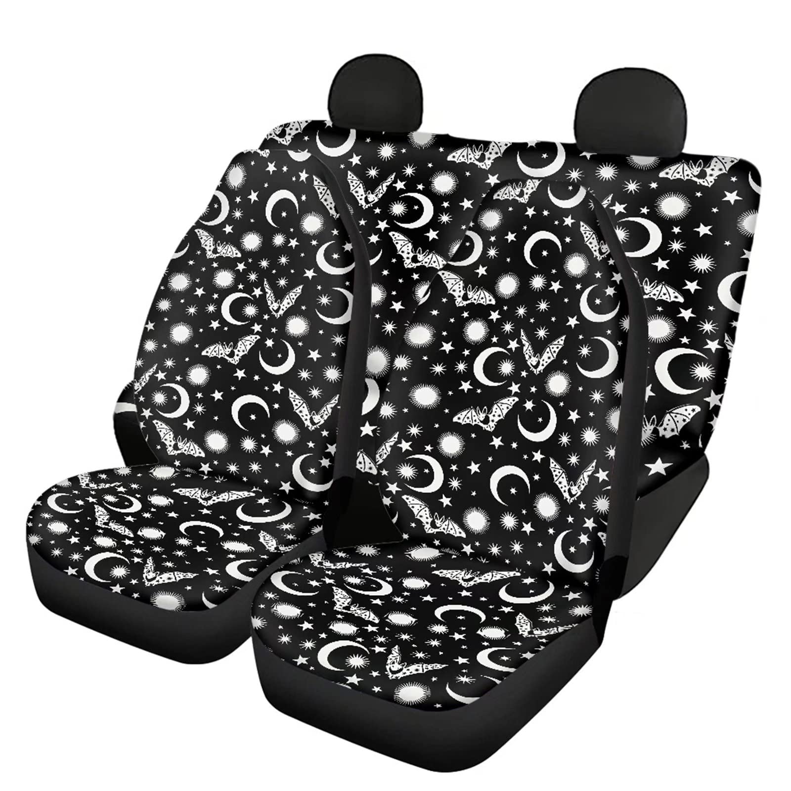 Gothic Bat Moon Star Car Seat Covers 4pc - Universal Fit for Cars, SUVs & Trucks - Halloween Car Accessories for Spooky Rides