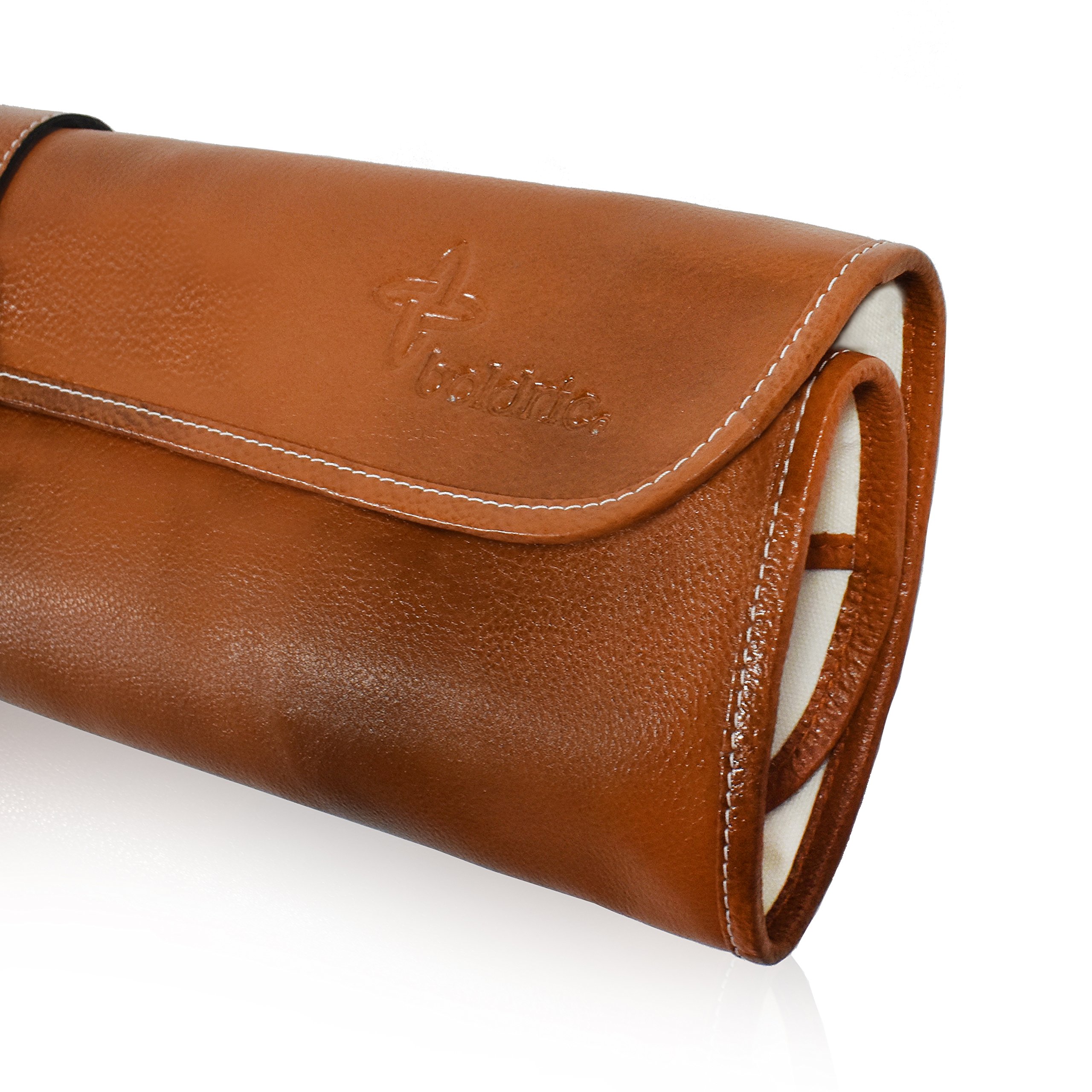 **Boldric One Buckle Water Buffalo Leather Chef Knife Bag – Professional Grade Roll Travel Knife Case with 8 Tool Holder Slots for Knives, Pens, Pencils & Spoons (Tan) – Perfect for Chefs, Culinary Students & Traveling Professionals**