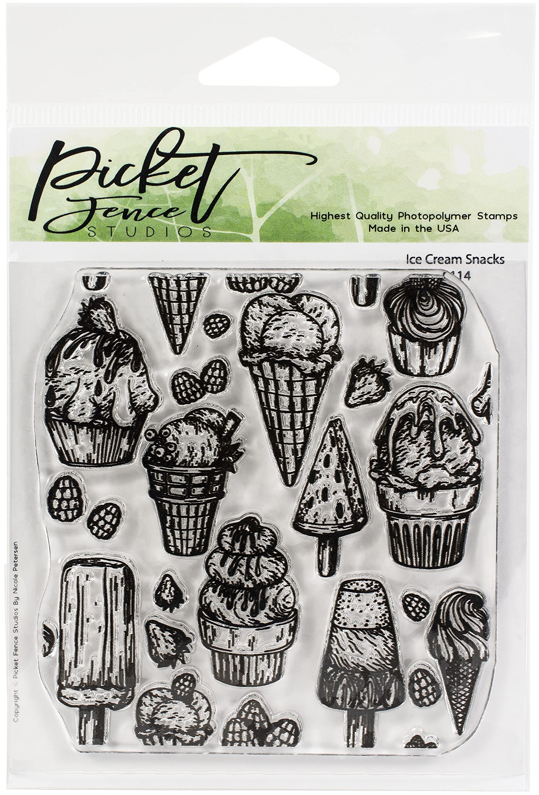 Picket Fence T114 Ice Cream Snacks Clear Stamp for Scrapbooking, Card Making & DIY Crafts - Perfect for Summer Party Invitations and Sweet Treat Decorations