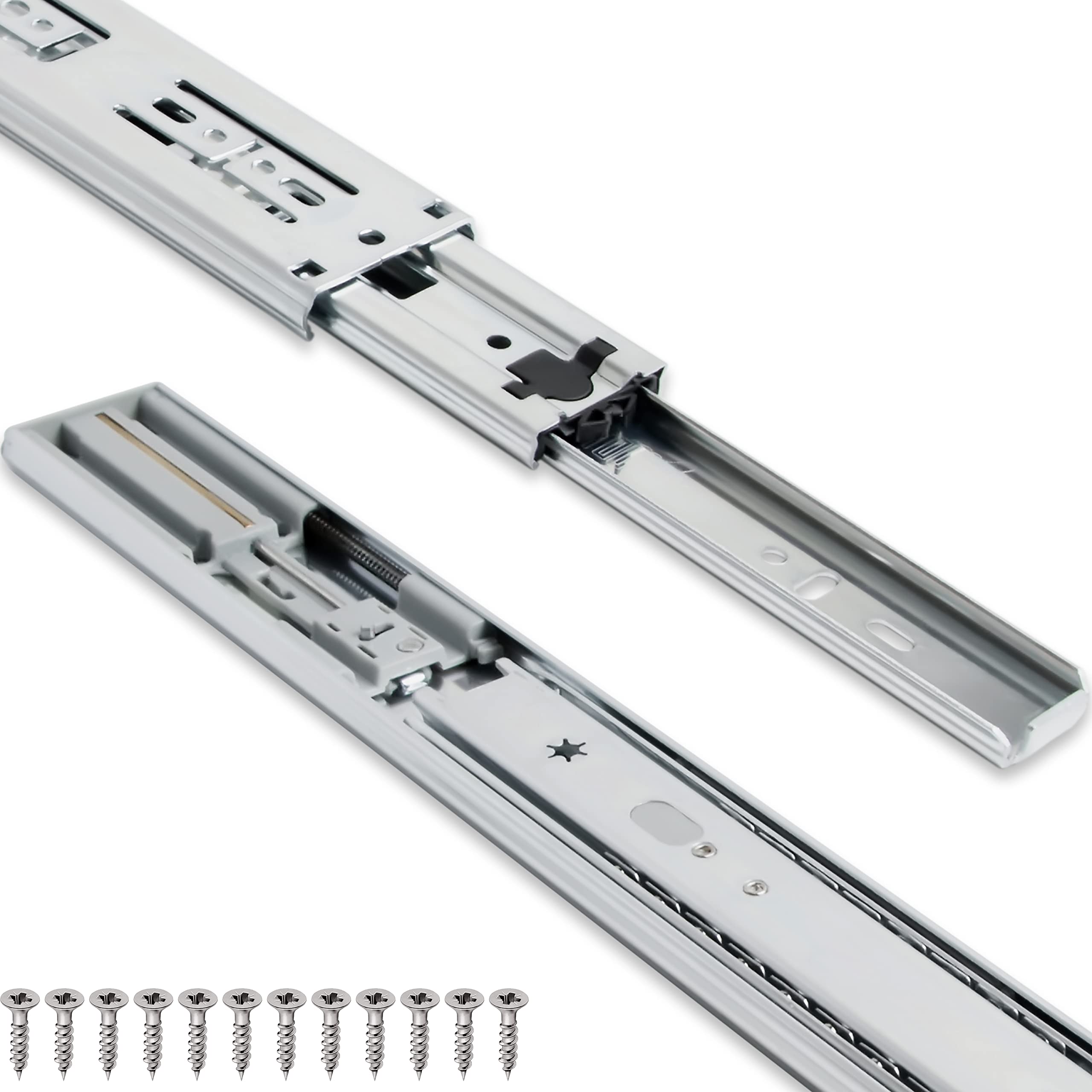 Heavy Duty 20 Inch Soft Close Ball Bearing Drawer Slides (9 Pairs) - 100 LB Capacity 3-Fold Metal Rails for Kitchen Cabinets, Dressers & Furniture Installation | Smooth Gliding Drawer Runners for Home Organization & Storage Solutions