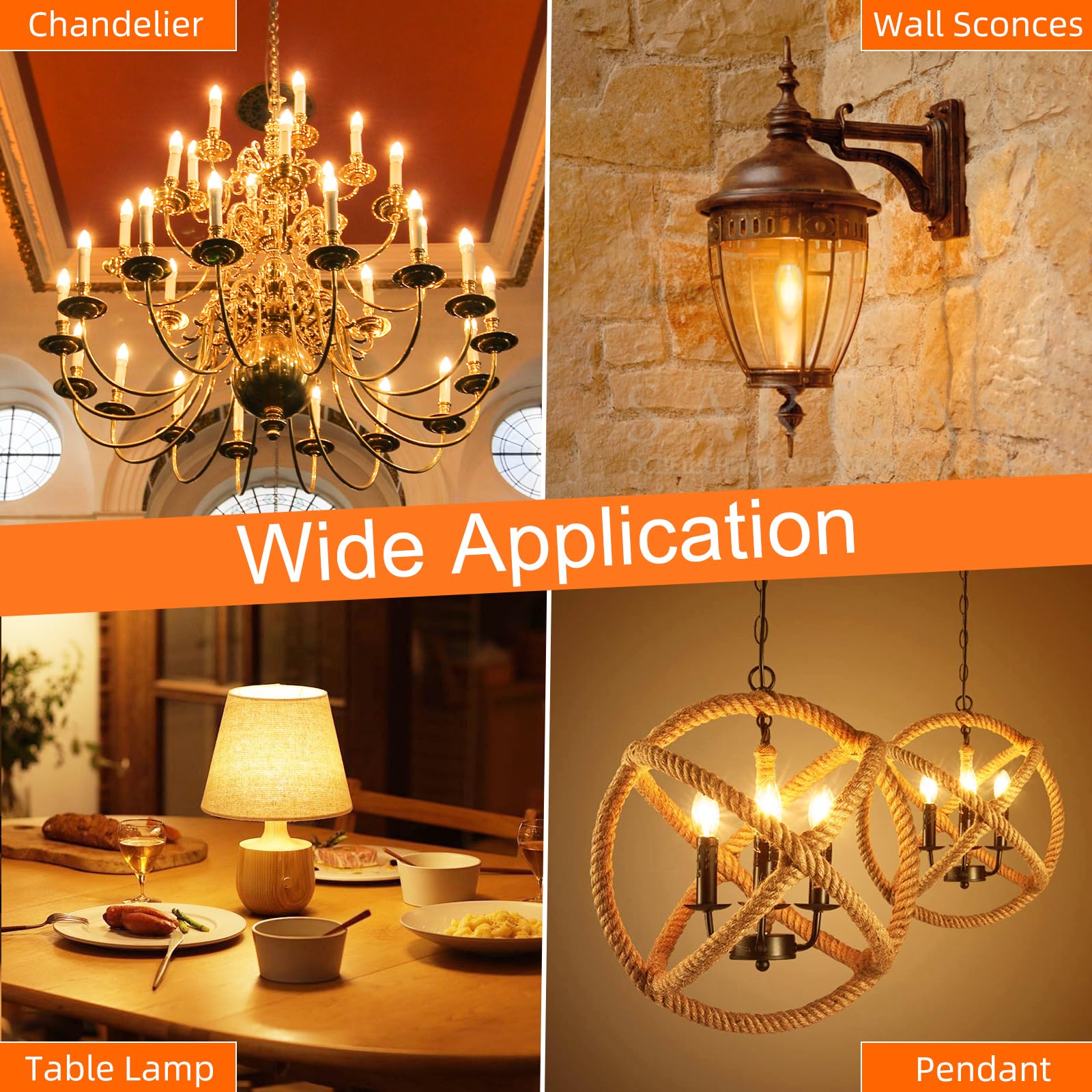E12 LED Candelabra Bulb 40W Equivalent, B10 Candle Light Bulbs Dimmable - 12 Pack, 2200K Warm Amber Glow, 90+ CRI, 400 Lumens, Amber Glass Finish - Perfect for Chandeliers, Sconces, and Vintage Lighting Fixtures