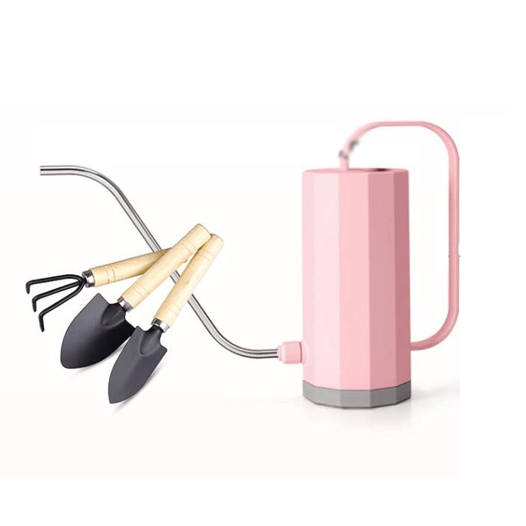 1.2L Plastic Garden Watering Can with Long Stainless Steel Spout - Pink Succulent Watering Pot for Indoor & Outdoor Plants, Flowers, Gardening Tools (3-Piece Set) - Perfect for Houseplants, Balcony Gardens, and Greenhouses