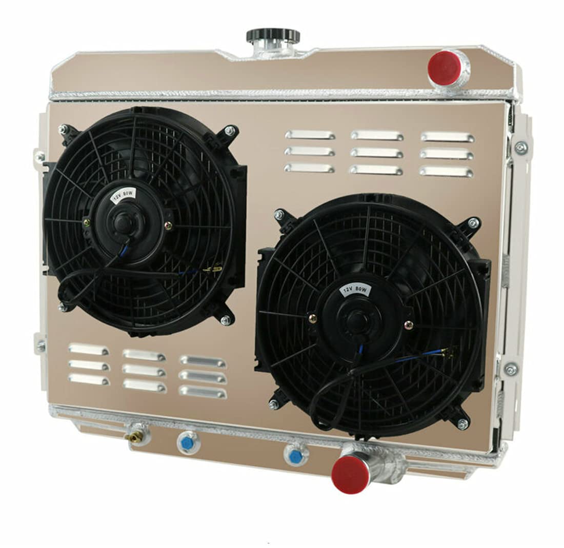 4 Row Full Aluminum Radiator with Fan Shroud & Thermostat Relay Kit - Compatible with 1967-1970 Ford Mustang, 1969 Fairlane/Ranchero, 1967-1970 Mercury Cougar XR-7 V8 Engine - High-Performance Cooling Upgrade for Classic Muscle Cars & Restoration Projects