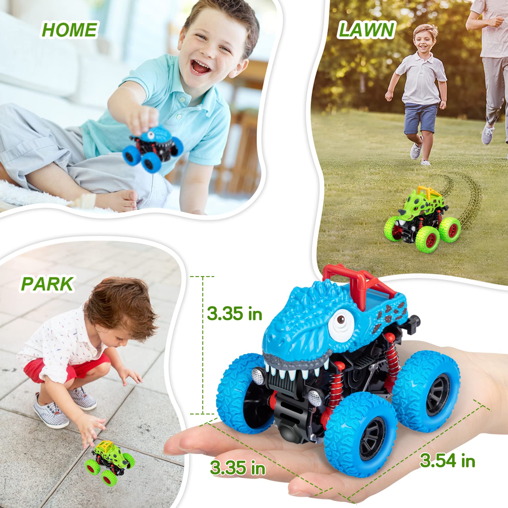 Dinosaur Toys for Kids Ages 2-6 - Push and Go Monster Truck Toy Cars with Dinosaurs for Toddler Boys - Best Christmas Birthday Gift for 2 3 4 5 Year Old Boys - Perfect for Pretend Play, Preschool Learning & Outdoor Adventures