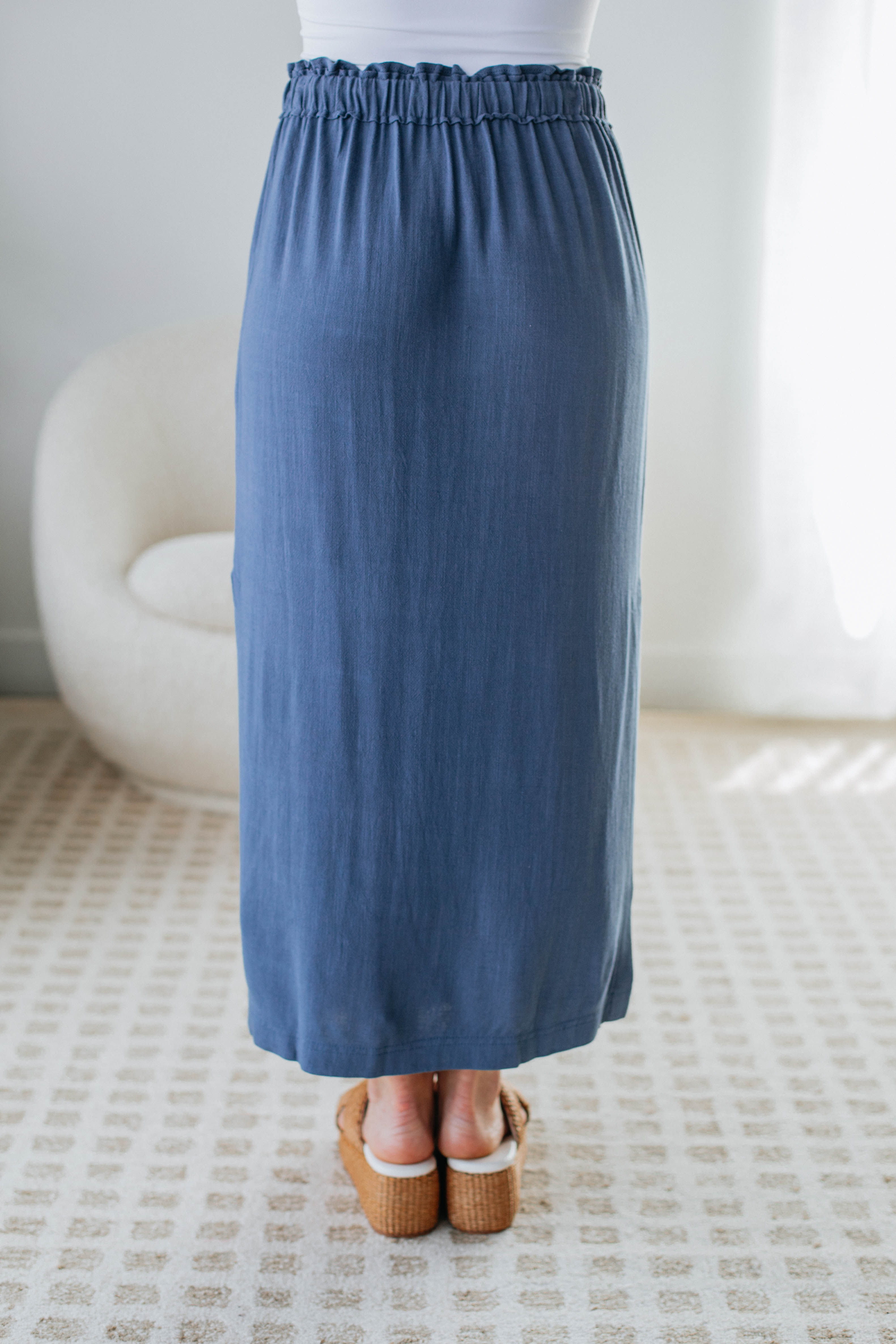 Emeline Midi Skirt for Women - Steel Blue Flowy A-Line Skirt with Pockets | Perfect for Office, Date Night & Summer Outfits
