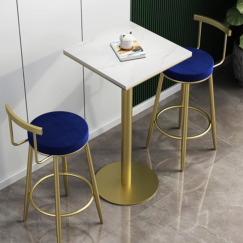 21.6 Inch Round/Square Pub Bar Table with Marble Top & Gold Metal Legs - 2-Person Dining Table for Home, Restaurant, Kitchen, Party (White/Black) 43.3in(110cm) Height - Perfect for Small Spaces, Breakfast Nooks, Bistros & Outdoor Entertaining