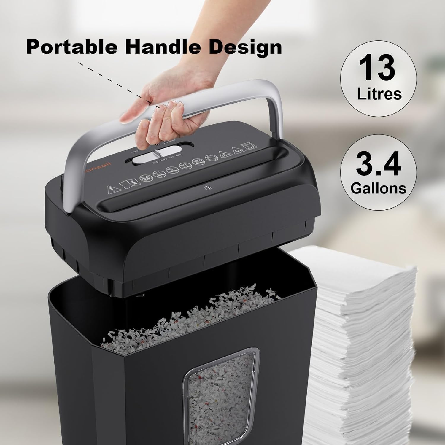 Bonsaii 6-Sheet Crosscut Paper Shredder with 3.4 Gallon Wastebasket - Home & Office Use for Documents, Mail, Credit Cards, Staples & Clips | Compact Design with Handle for Easy Mobility | Perfect for Home Offices, Small Businesses & Secure Document Disposal