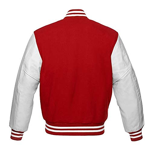 Premium Wool & Genuine Leather Varsity Jacket - Baseball Letterman Bomber with White Leather Sleeves for School & College | Perfect for Sports Teams, Campus Fashion & Casual Outfits
