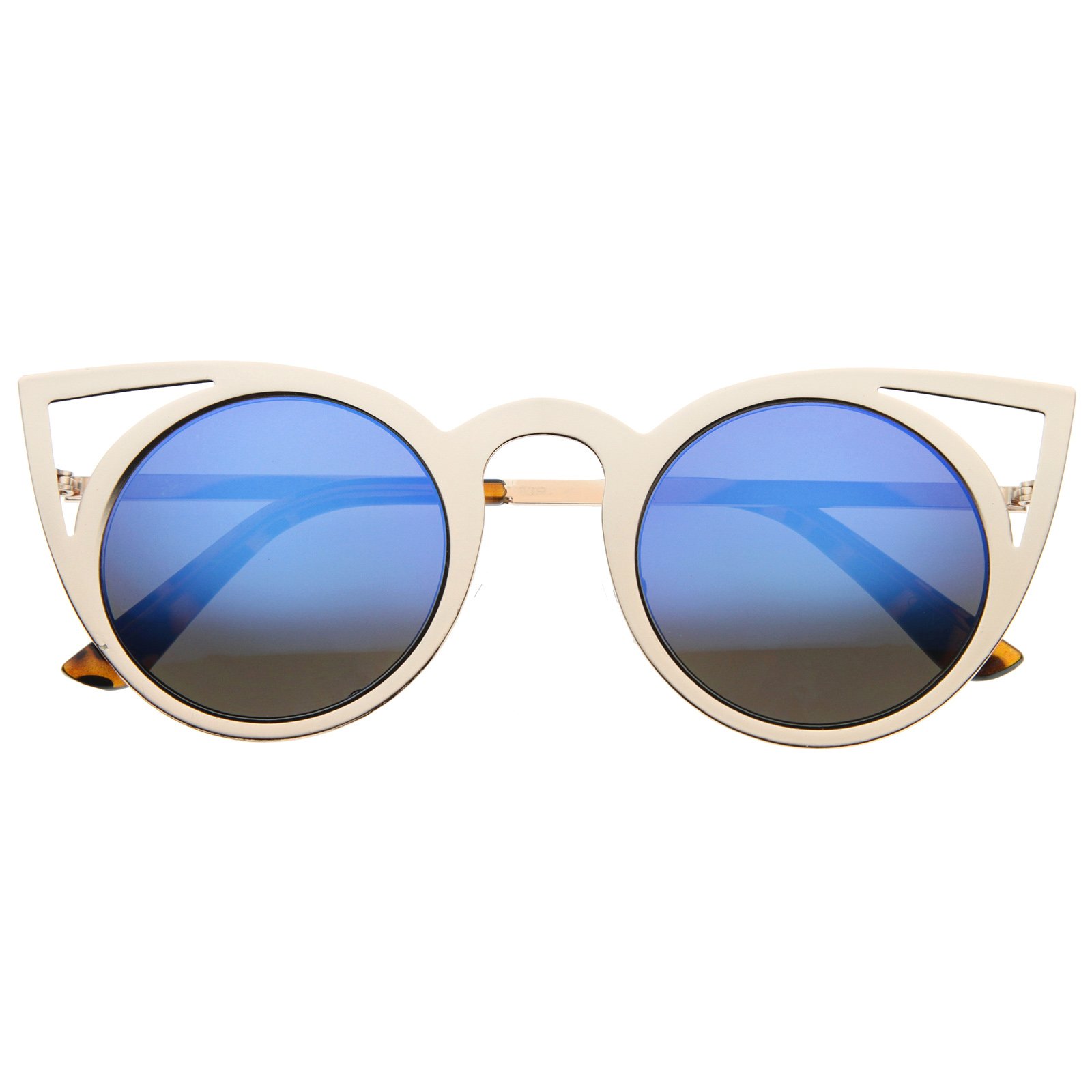 ZeroUV Women's Fashion Round Metal Cut-Out Flash Mirror Lens Cat Eye Sunglasses - UV Protection, Retro Style for Beach, Driving & Outdoor Activities