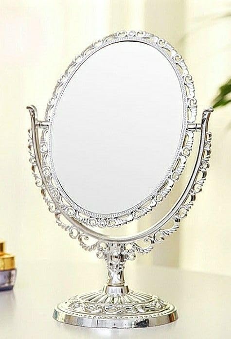 RAAYA 2-Sided Makeup Mirror with Stand - Adjustable Vanity Mirror for Dressing Table, Bedroom & Bathroom - Perfect for Makeup Application, Skincare & Hair Styling - 1 Piece