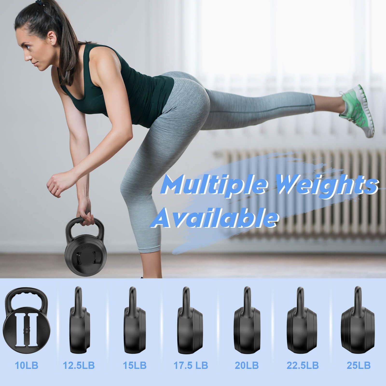 Adjustable Kettlebells Set 10lb-25lb - 2-in-1 Home Gym Equipment for Strength Training - Perfect for Women & Men Workouts at Home, Office or Travel Fitness