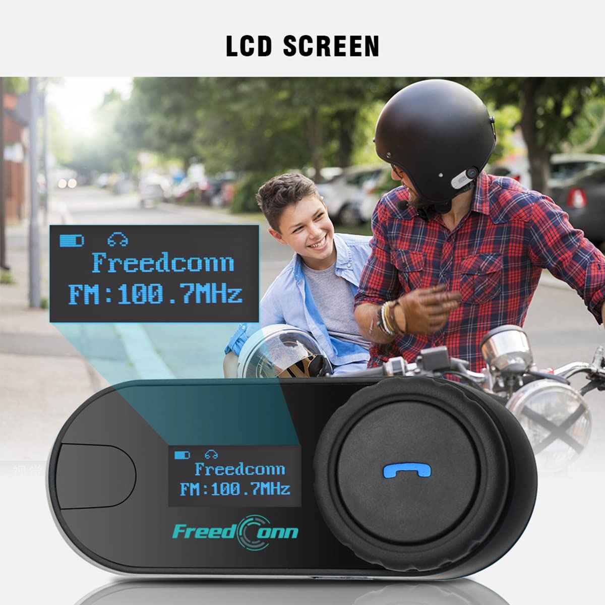 FreedConn 2-Pack TCOM-SC Motorcycle Bluetooth Intercom Headset - Universal Helmet Communication System for 2-3 Riders with Music Sharing, LCD Display, FM Radio, GPS & Waterproof - Perfect for Group Riding, Road Trips & Adventure Motorcycling