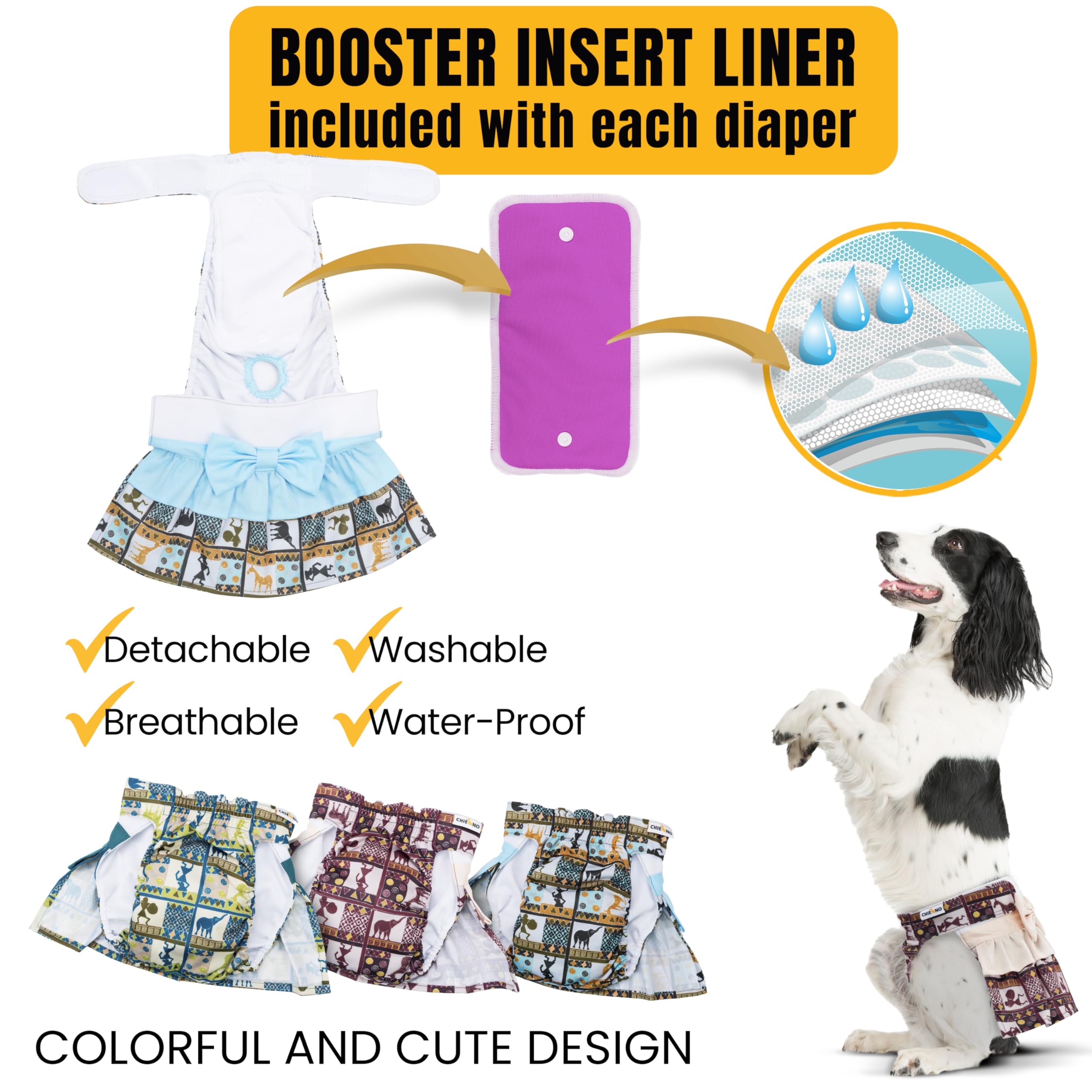 3Pcs Washable Reusable Dog Diapers for Female Dogs X-Small - Premium Absorbent Leak-Proof Puppy Diapers for Heat Cycle & Potty Training - Perfect for Small Breeds at Home or Travel