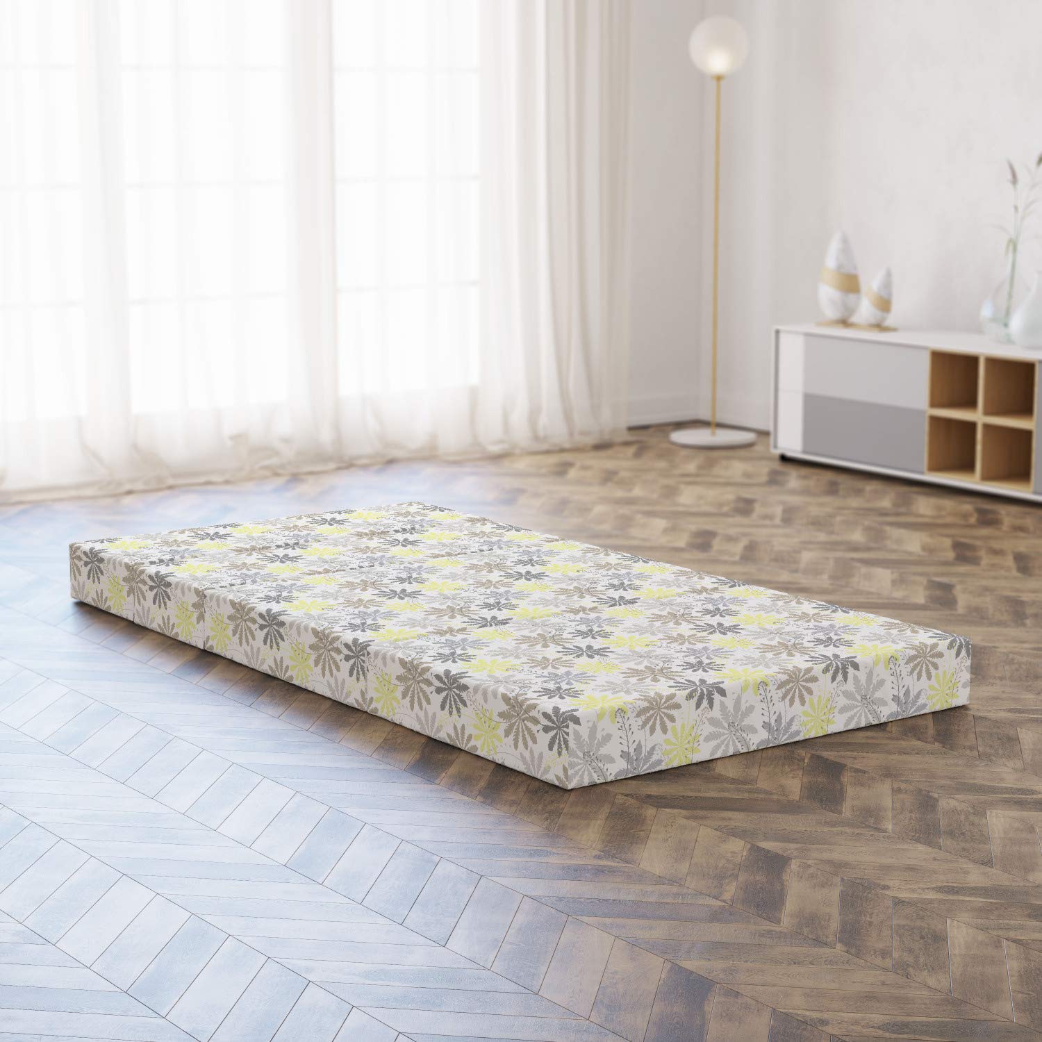 Ambesonne Floral Foldable Mattress - Shepherd's Purse Pattern, 74.8