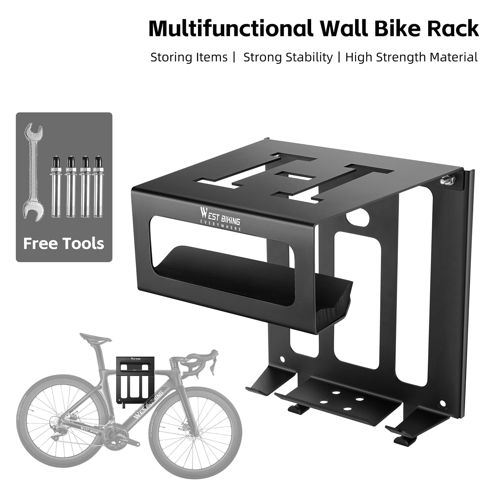 Bike Wall Mount Holder - Heavy Duty Mountain Bike Storage Rack for Indoor & Outdoor Use - Space Saving Bike Hanger Stand for Garage, Apartment, or Shed Organization