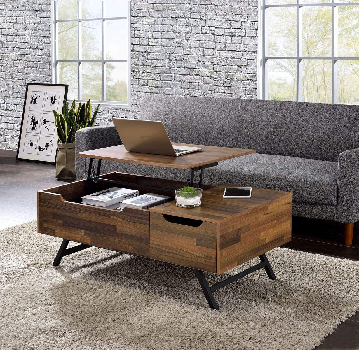 Modern Lift Top Coffee Table with Hidden Storage Drawer - Solid Wood Living Room Furniture for Home, Office & Reception Areas | Perfect for Small Spaces, Entertaining & Workspace Conversion